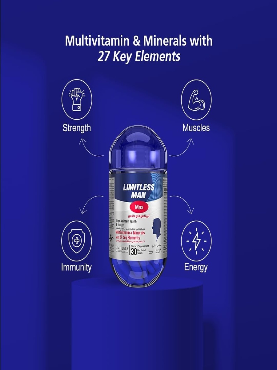 Men Daily Multivitamins with 27 Essential Nutrients | Unflavored | Energy Management | Vitamin A, Vitamin B Complex, Vitamin C |  30 Tablets