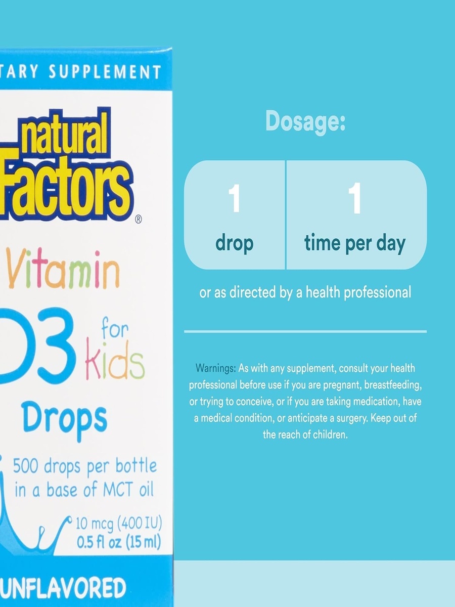 Kids Vitamin D3, 400 IU Drop | Unflavored, 15 ml | Bone Health Support | 500 Servings
