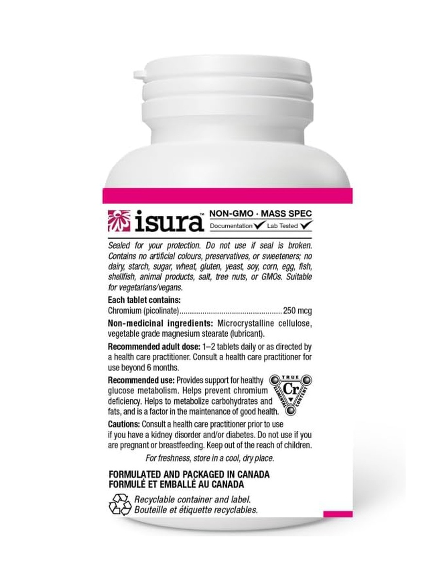 Chromium Picoline 250 mcg | Unflavored | Healthy Glucose Metabolism |  90 Tablets