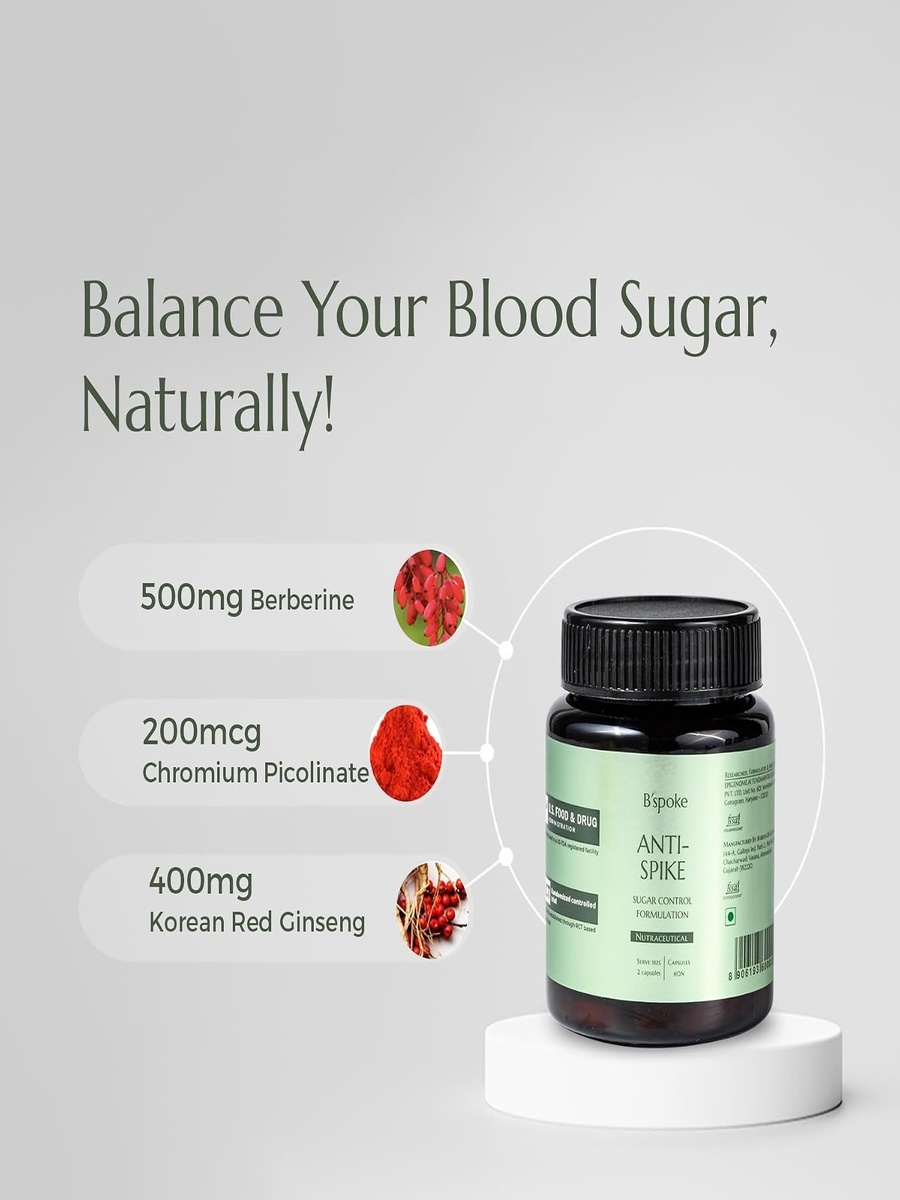 Anti-Spike Advanced Diabetes Support for Blood Sugar Control & Insulin Sensitivity | Enriched with Berberine, Chromium Picolinate, and Korean Red Ginseng | Mineral Support | 60 Capsules.