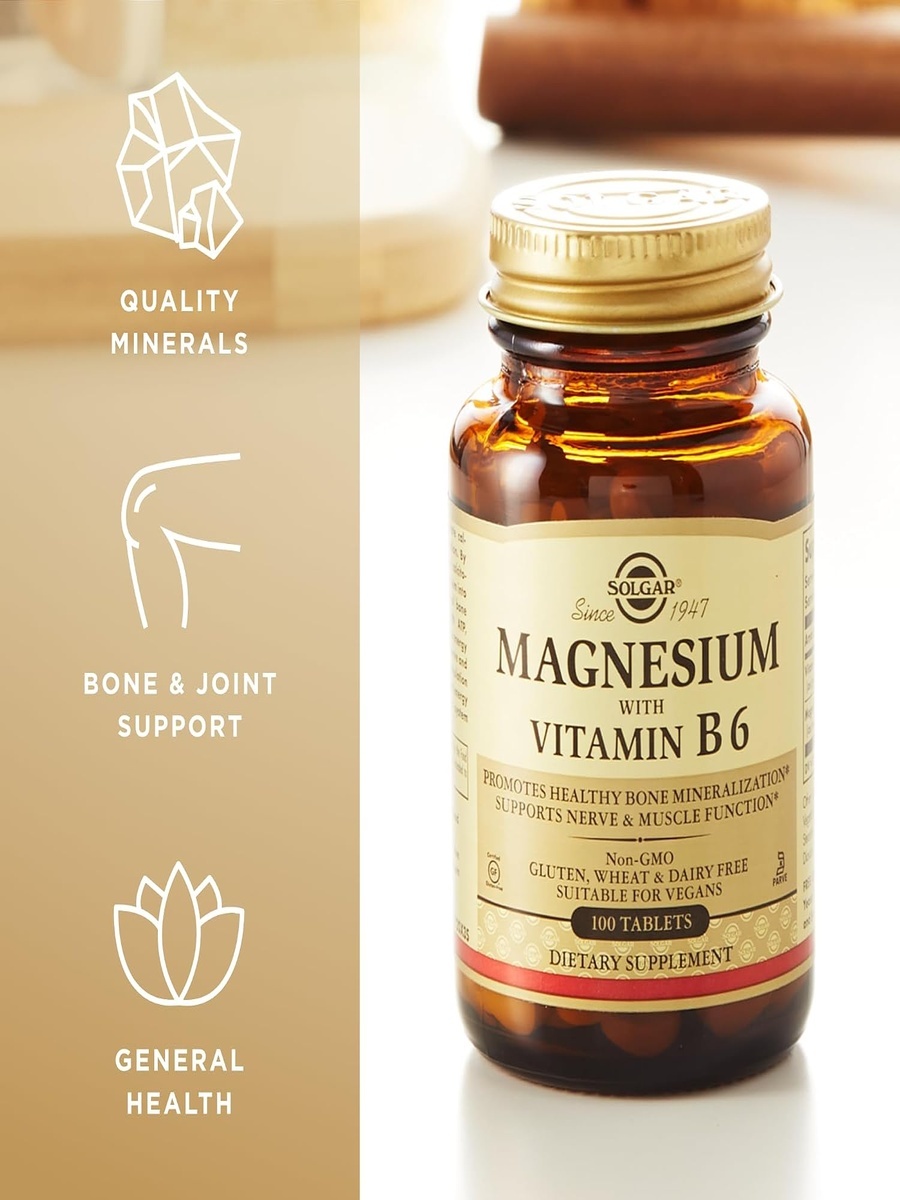 Magnesium With Vitamin B6 Tablets | Unflavored | Nervous System Health and Metabolism | Magnesium | 100 Tablets