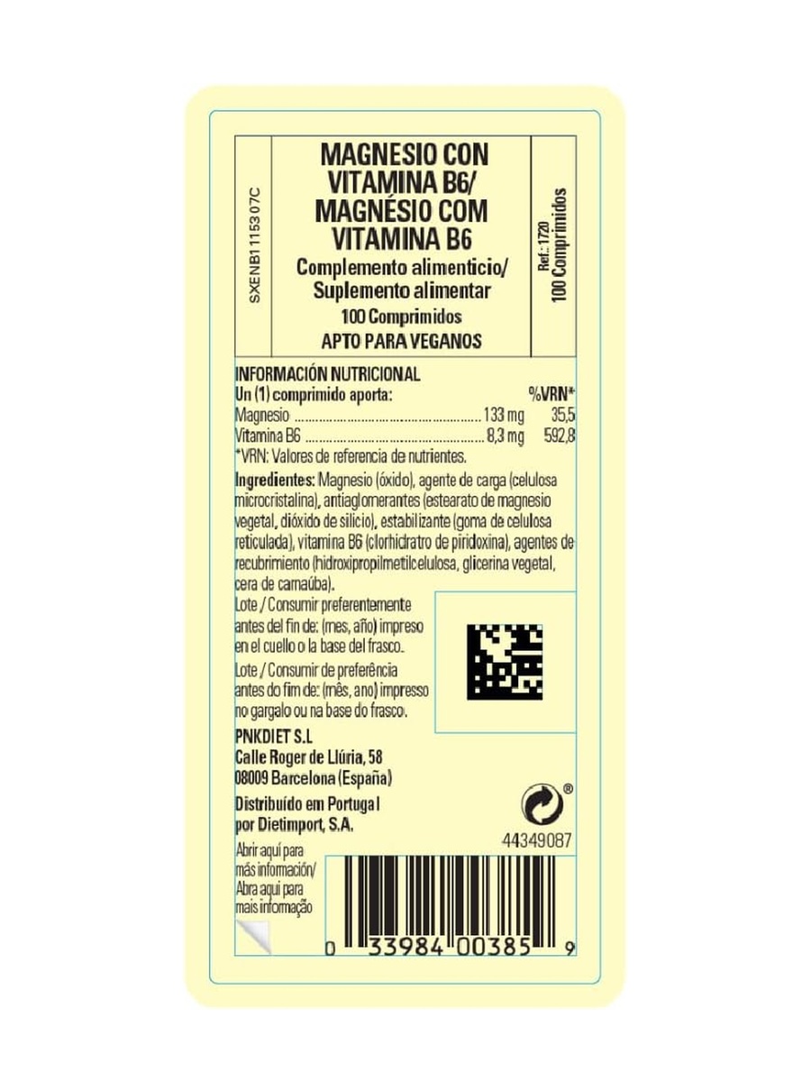Magnesium With Vitamin B6 Tablets | Unflavored | Nervous System Health and Metabolism | Magnesium | 100 Tablets