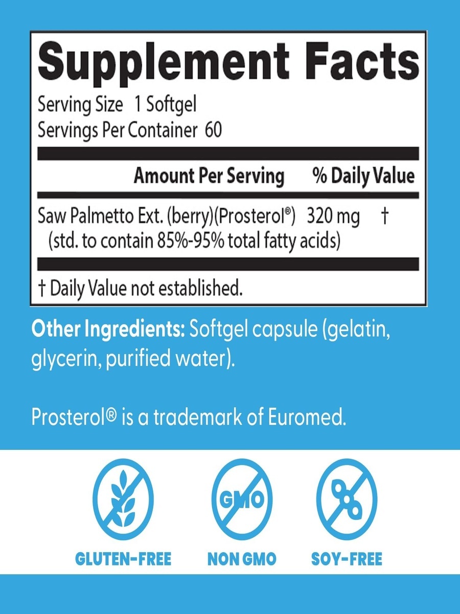 Saw Palmetto Extract 320 mg | Men’s Health & Prostate Health Support | Unflavored | 60 Capsules