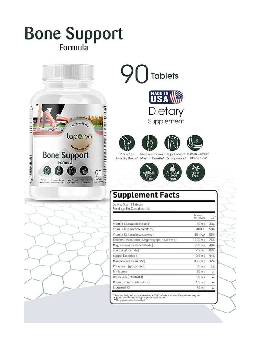 Bone Support Formula | Bone and Joint Support | Bone and Joint Support | Vitamin D3, K1, C |  90 Tablets