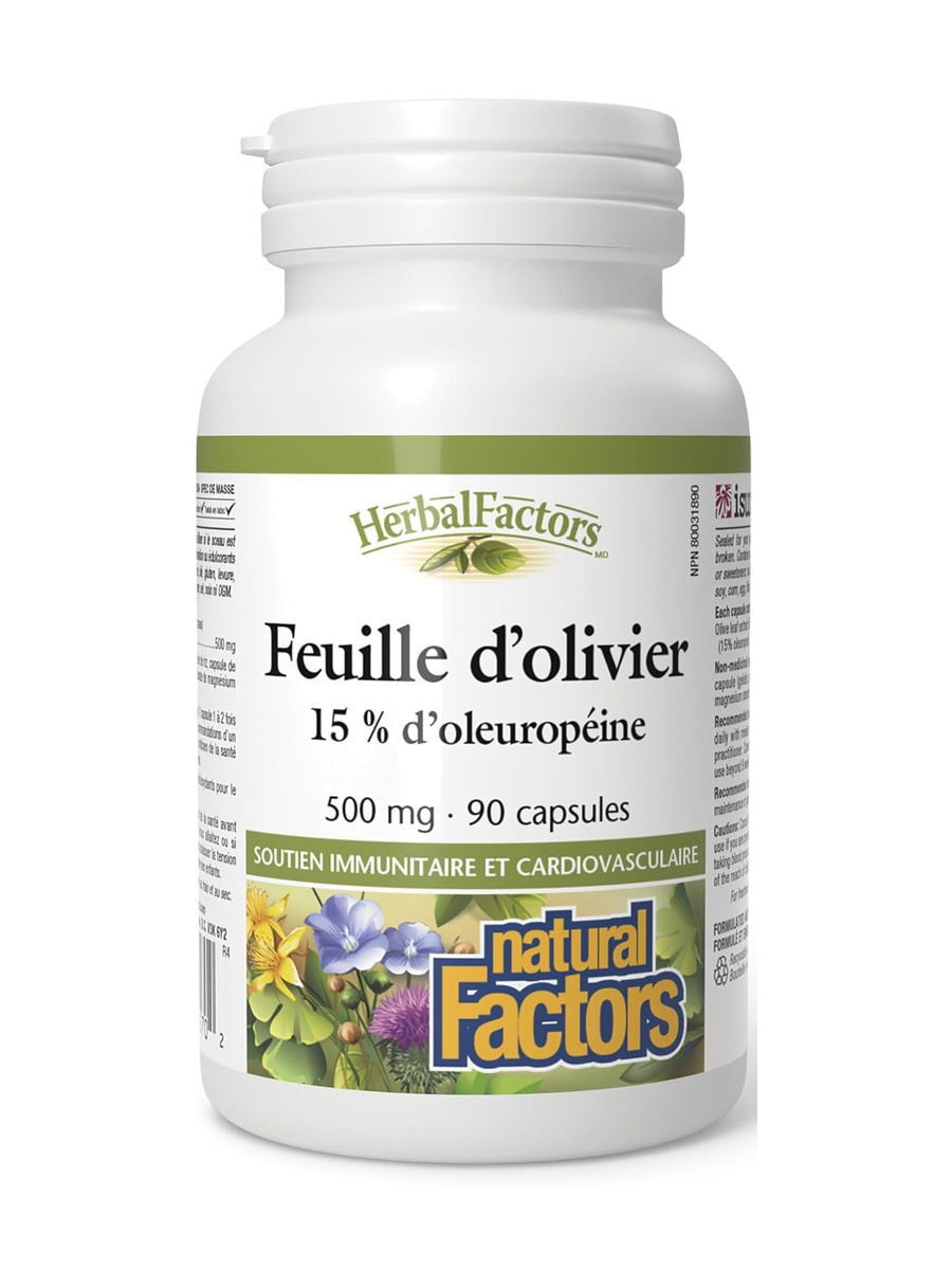 كبسولات أوراق الزيتون هيربال فاكتورز 500 مجم لدعم المناعة وصحة القلب، 90 كبسولة