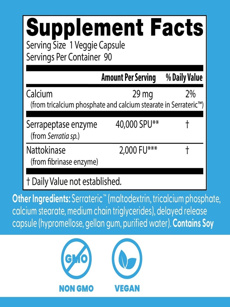 Natto-Serra | Nattokinase & Serrapeptase Enzyme Formula | Immune & Cardiovascular Wellness Support | Unflavored | 90 Veggie Capsules
