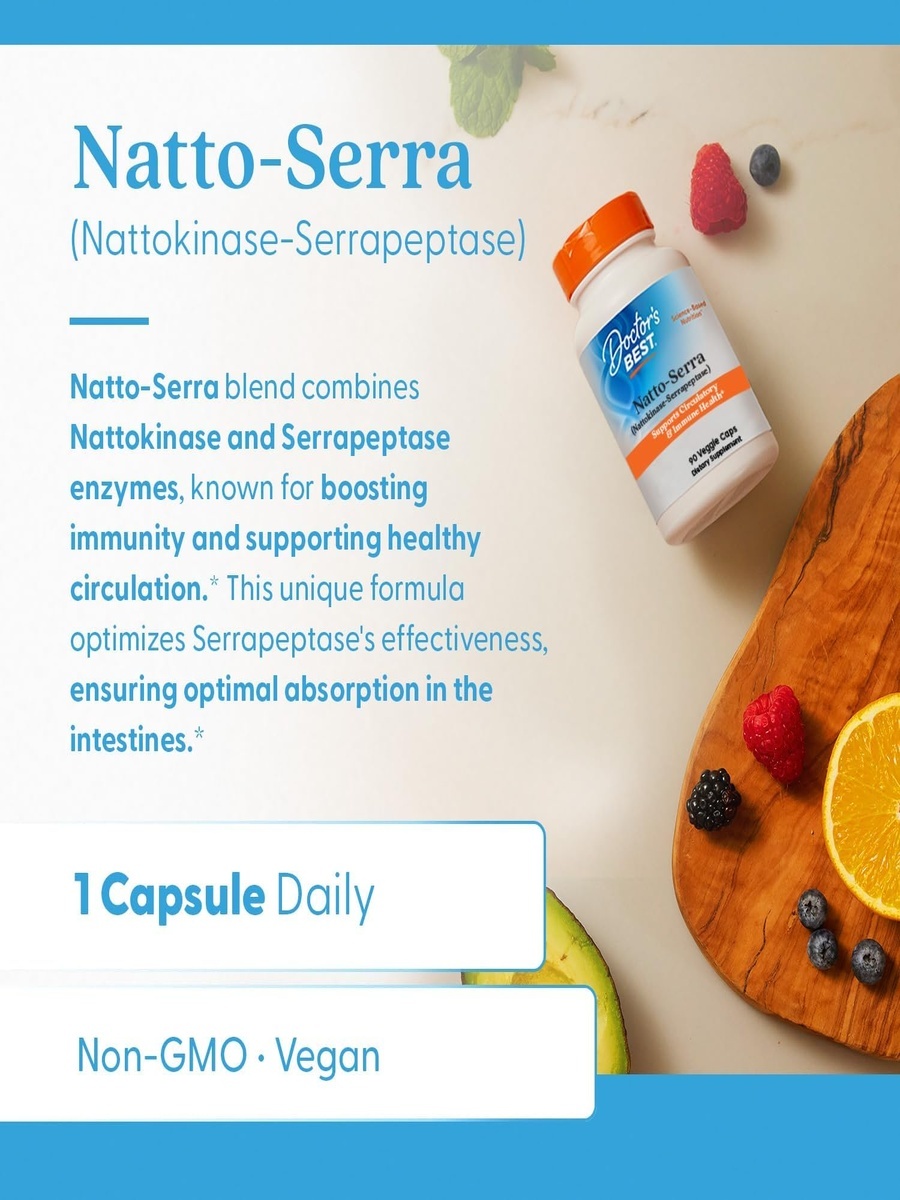 Natto-Serra | Nattokinase & Serrapeptase Enzyme Formula | Immune & Cardiovascular Wellness Support | Unflavored | 90 Veggie Capsules