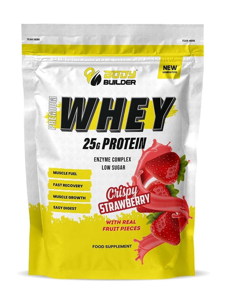 Premium Whey Protein - Crispy Strawberry Flavor - Fast Recovery | Digestive Health Support | 25g Protein | 13 Servings