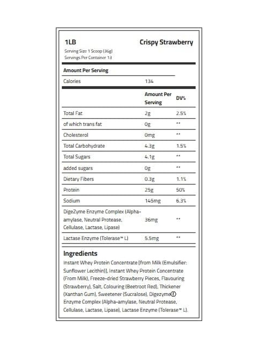 Premium Whey Protein - Crispy Strawberry Flavor - Fast Recovery | Digestive Health Support | 25g Protein | 13 Servings