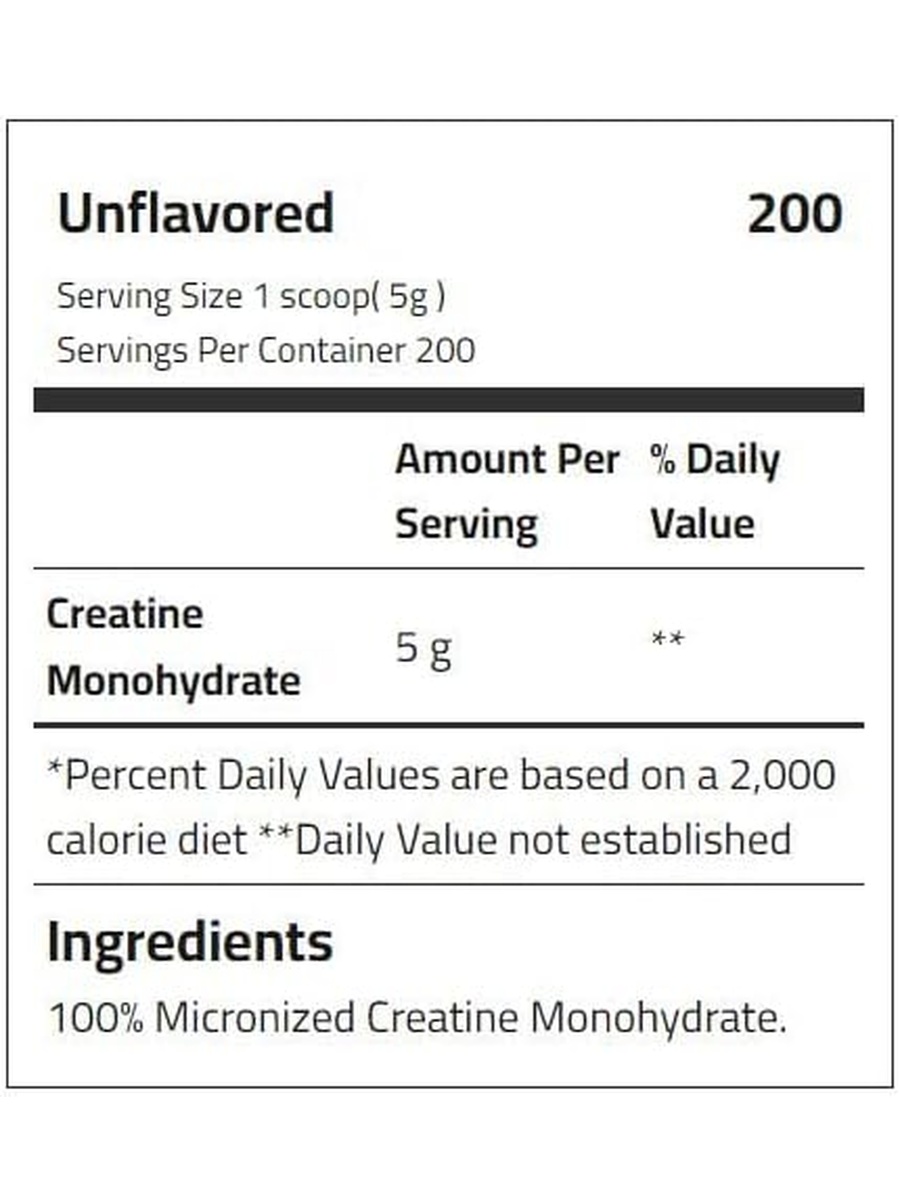 Creatine Monohydrate Powder | Unflavored, 1000 g | Muscle Growth and Hydration | Creatine 200 Servings
