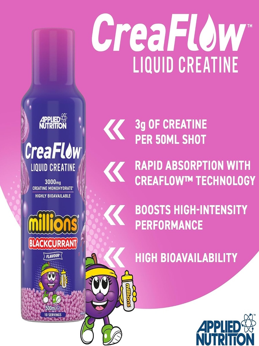 CreaFlow Liquid 3000mg Creatine per Serving Pre-Mixed for High Absorption Creatine Monohydrate Enhanced Strength and Muscle Growth ( ) ( ) | Millions Blackcurrant, 500 ml | Muscle Growth | Creatine Monohydrate | 10 Servings