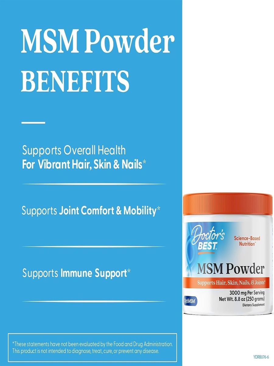 MSM Powder Unflavored, 250 g | Hair, Skin, Nails & Joints | Mineral | 83 Servings
