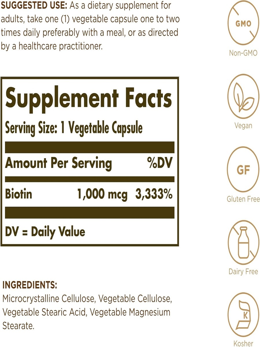 Biotin 1000 mcg | Unflavored | Metabolism Improvement | Sodium |  100 Capsules