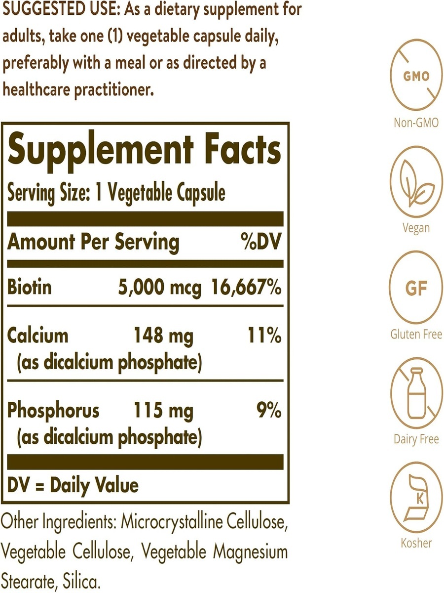 Biotin 5000 mcg | Unflavored | Energy Management | Vitamin B7 |  100 Capsules