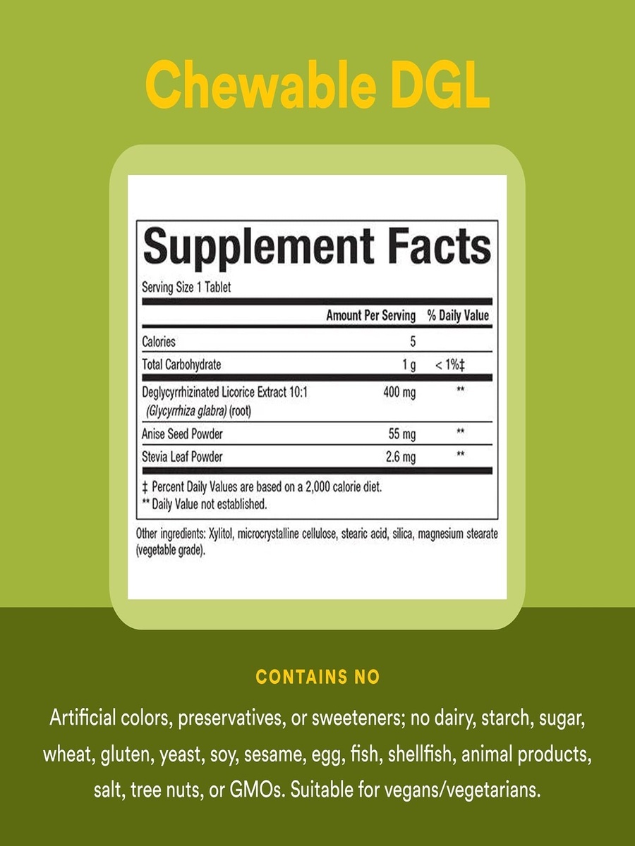 DGL Deglycyrrhizinated Licorice Root Extract | Unflavored | Digestive Health Support | Licorice Root |  90 Tablets
