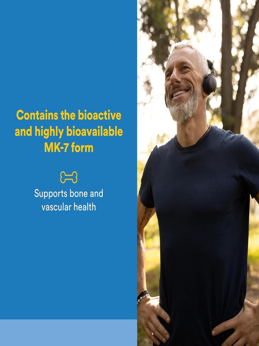 Vitamin K2 100 mcg | Bone and Joint Support | Calcium, Bioavailable MK-7 Form |  60 Vegetarian Capsules
