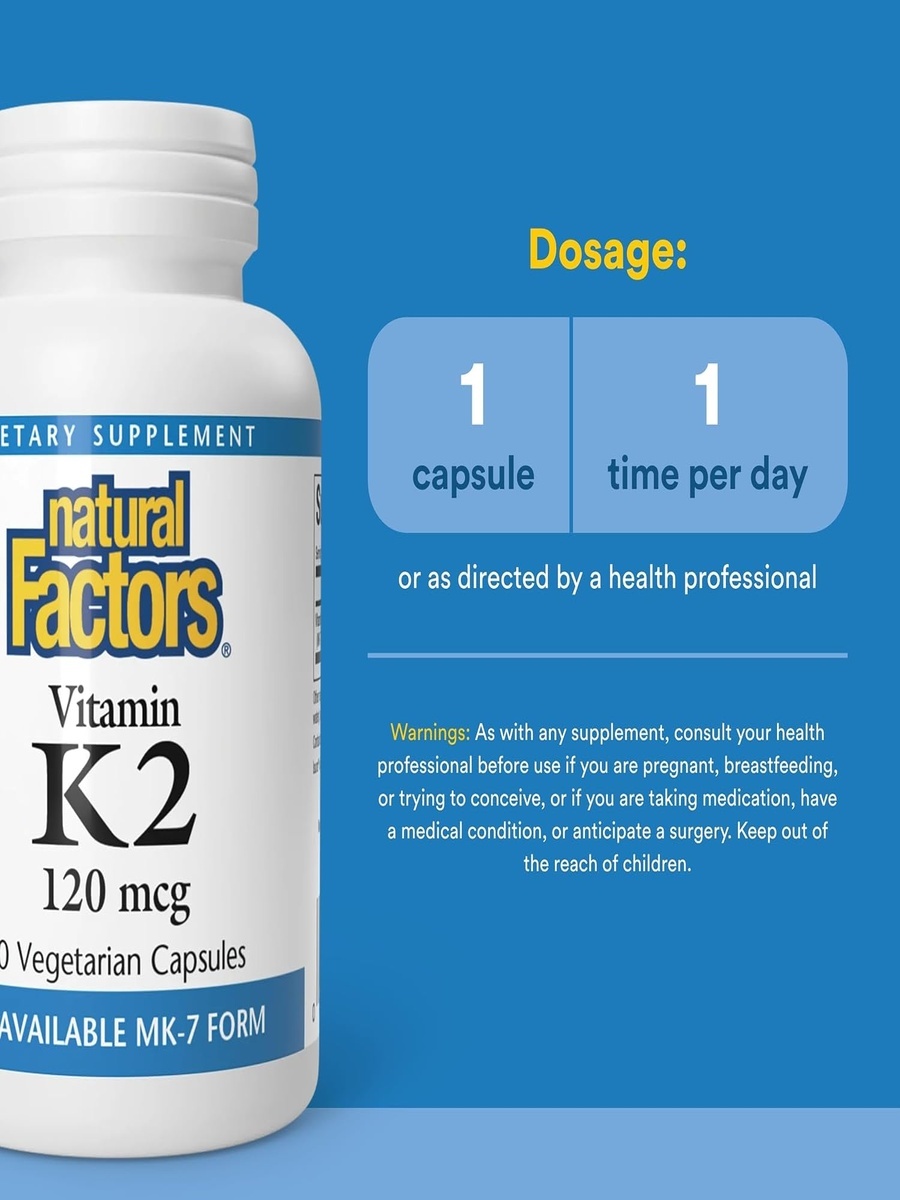 Vitamin K2 100 mcg | Bone and Joint Support | Calcium, Bioavailable MK-7 Form |  60 Vegetarian Capsules