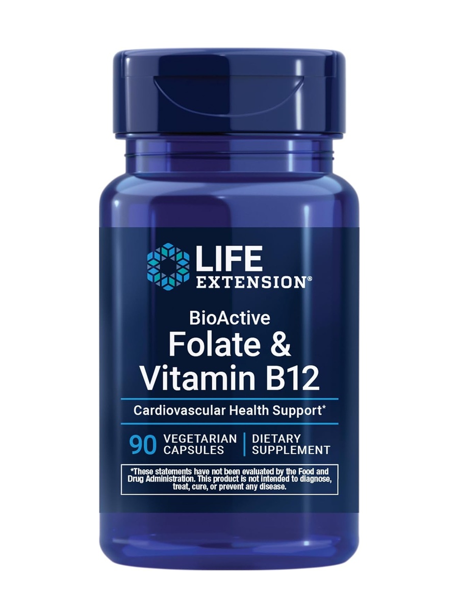 BioActive Folate and Vitamin B12 Capsules | Unflavored | Nerve Health Support |  90 Vegetarian Capsules