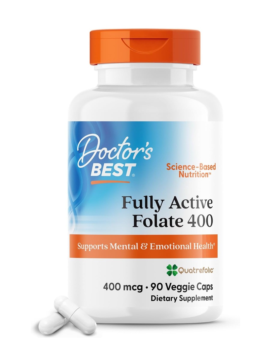 Fully Active Folate 400 with Quatrefolic | Unflavored | Hypoallergenic | Vitamin C |  90 Capsules