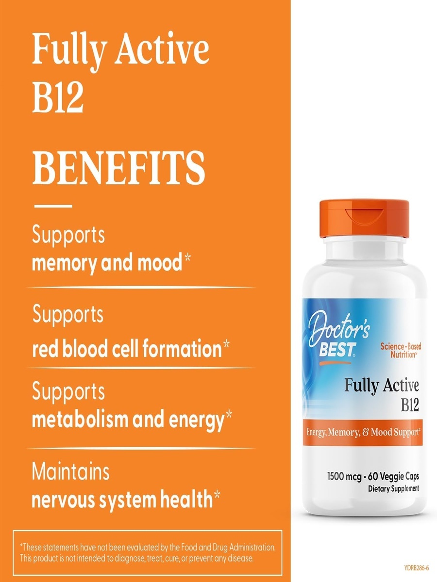 Fully Active Vitamin B12 1,500 mcg | Energy Metabolism & Nervous System Support | Vegetarian Capsules | 60 Veggie Caps