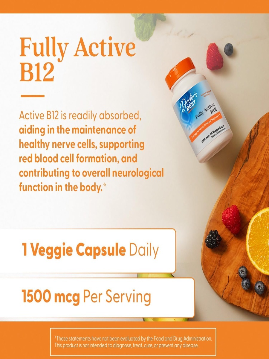 Fully Active Vitamin B12 1,500 mcg | Energy Metabolism & Nervous System Support | Vegetarian Capsules | 60 Veggie Caps