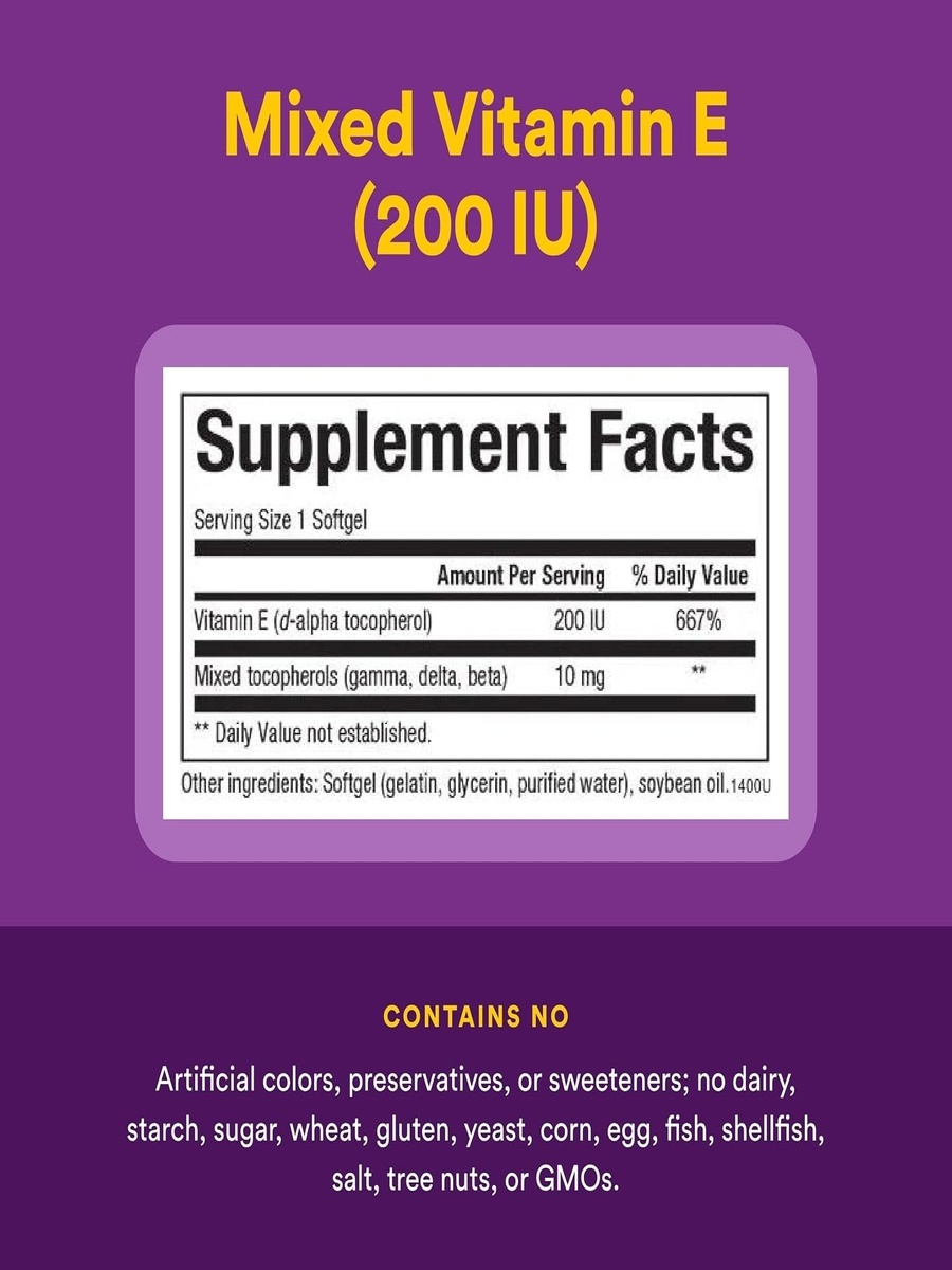 Mixed Vitamin E 134 mg | Unflavored | Immune Support, Antioxidant | Natural Source |  90 Softgels