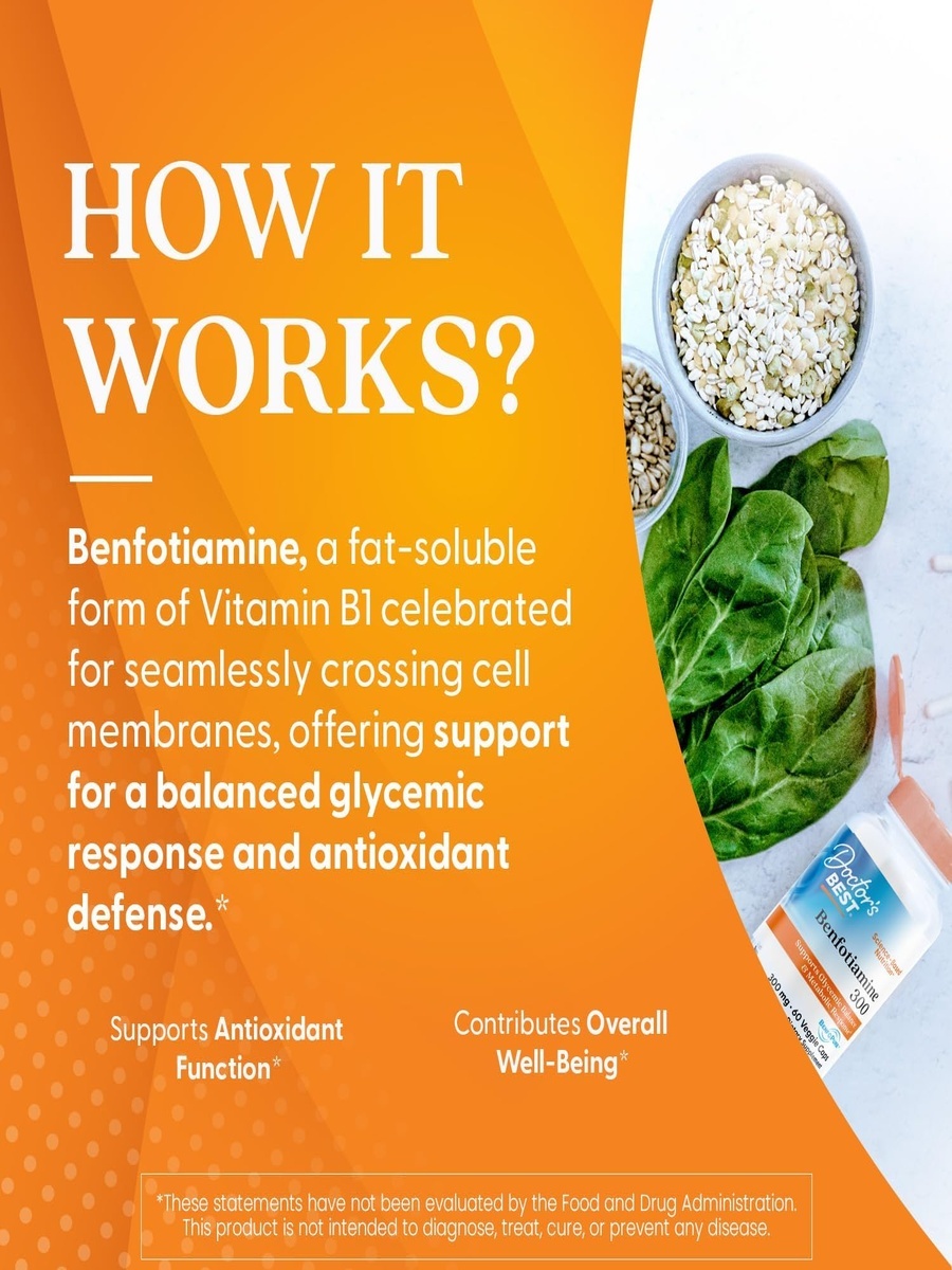 Benfotiamine 300 mg | Vitamin B1 Supplement | Metabolic & Nerve Health Support | Non-GMO, Vegan, Gluten-Free & Soy-Free | 60 Veggie Capsules
