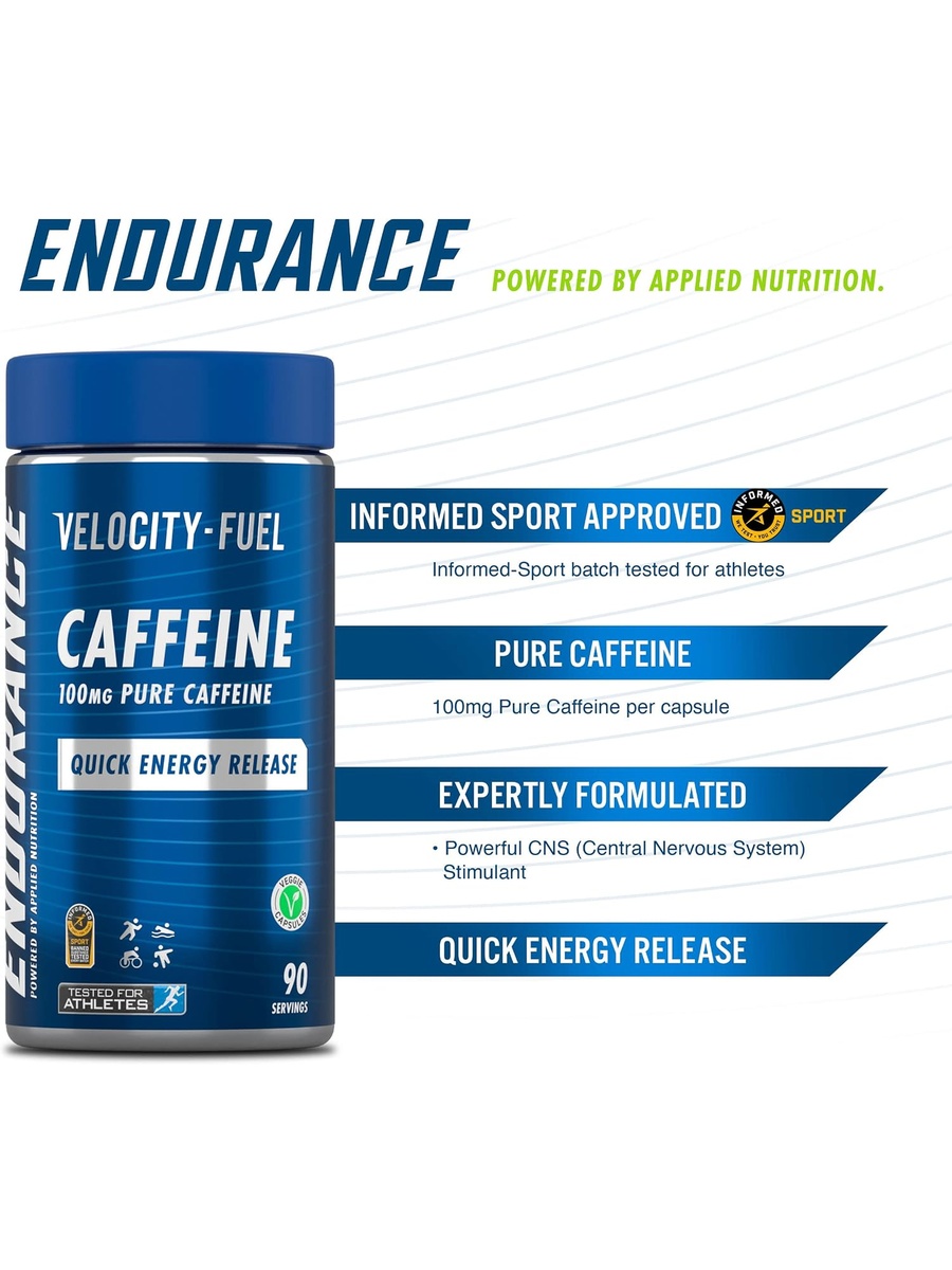 Endurance Caffeine Capsules 100 mg | Unflavored | Energy Management | Pre-Workout Blend |  90 Capsules