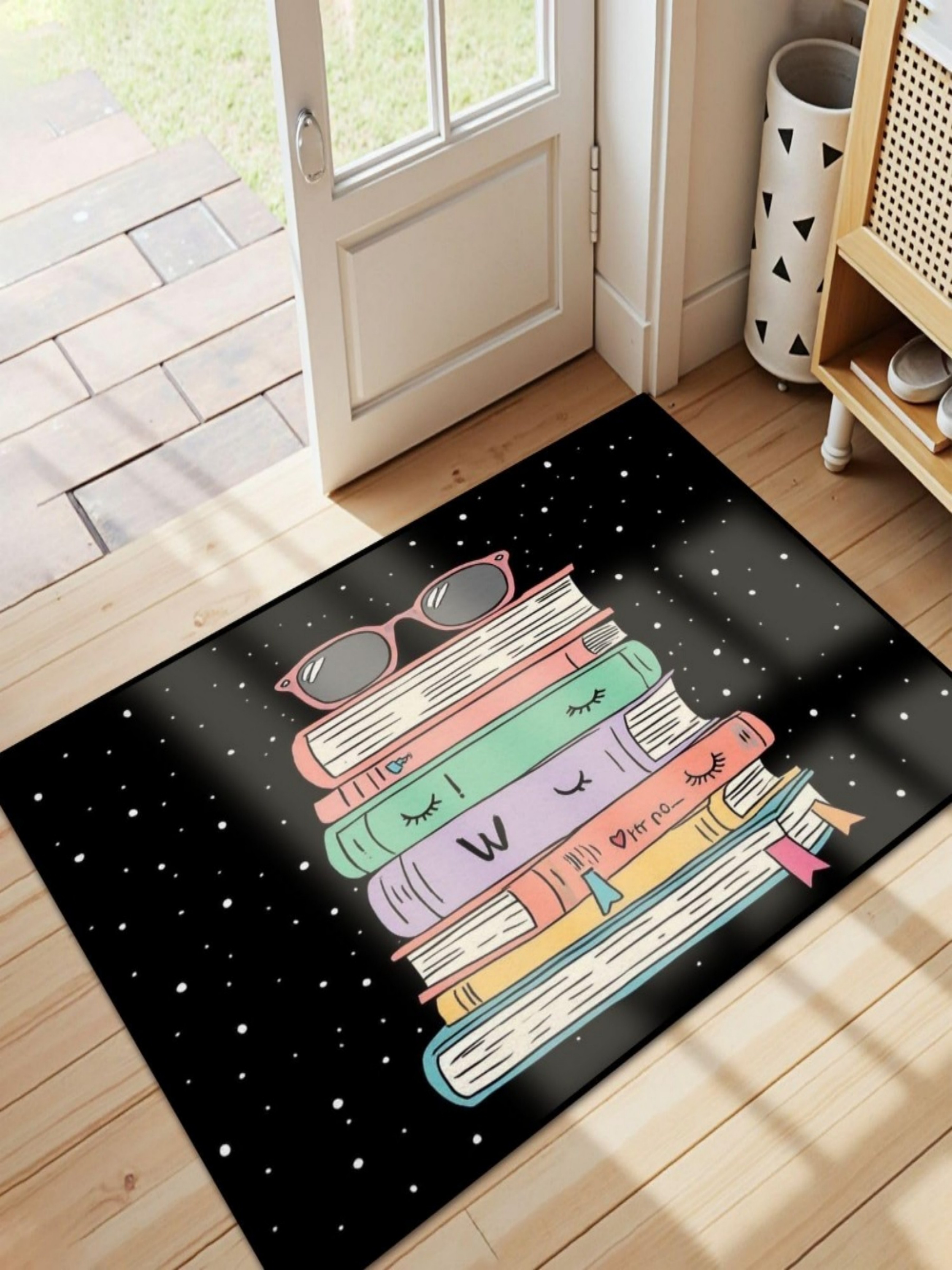 Multi-Color Microfiber Printed Book Stack Indoor Doormat