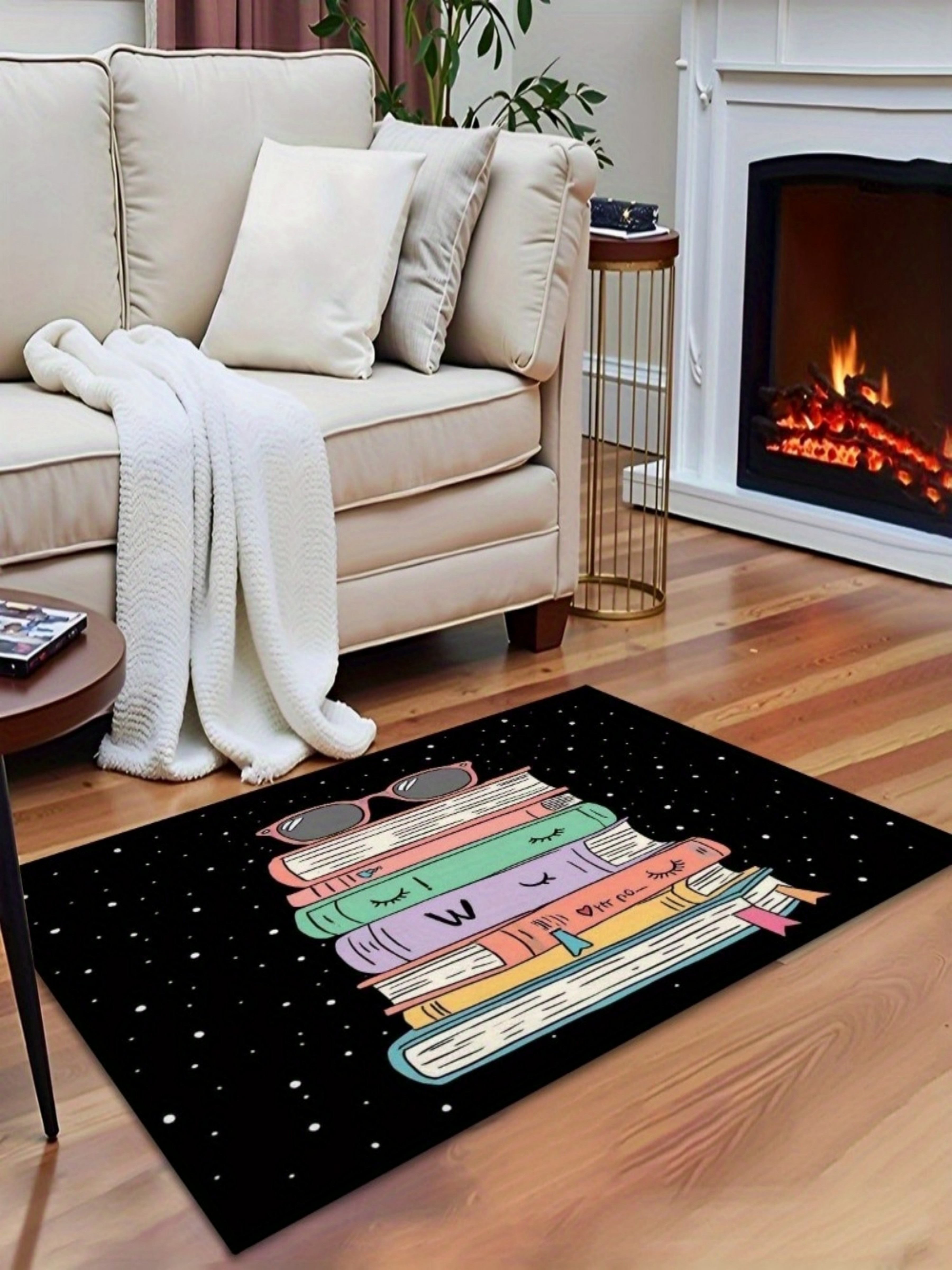 Multi-Color Microfiber Printed Book Stack Indoor Doormat