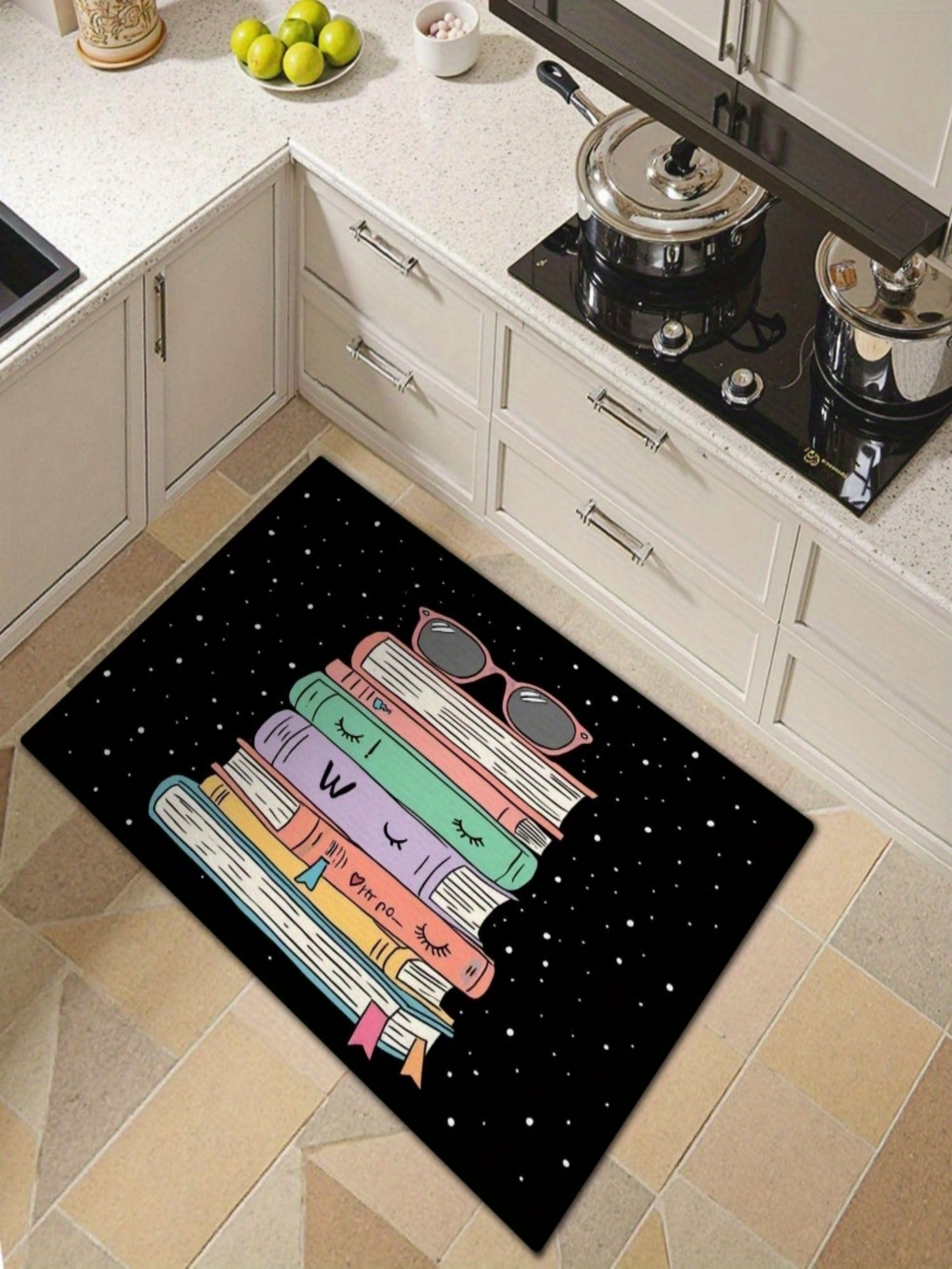 Multi-Color Microfiber Printed Book Stack Indoor Doormat
