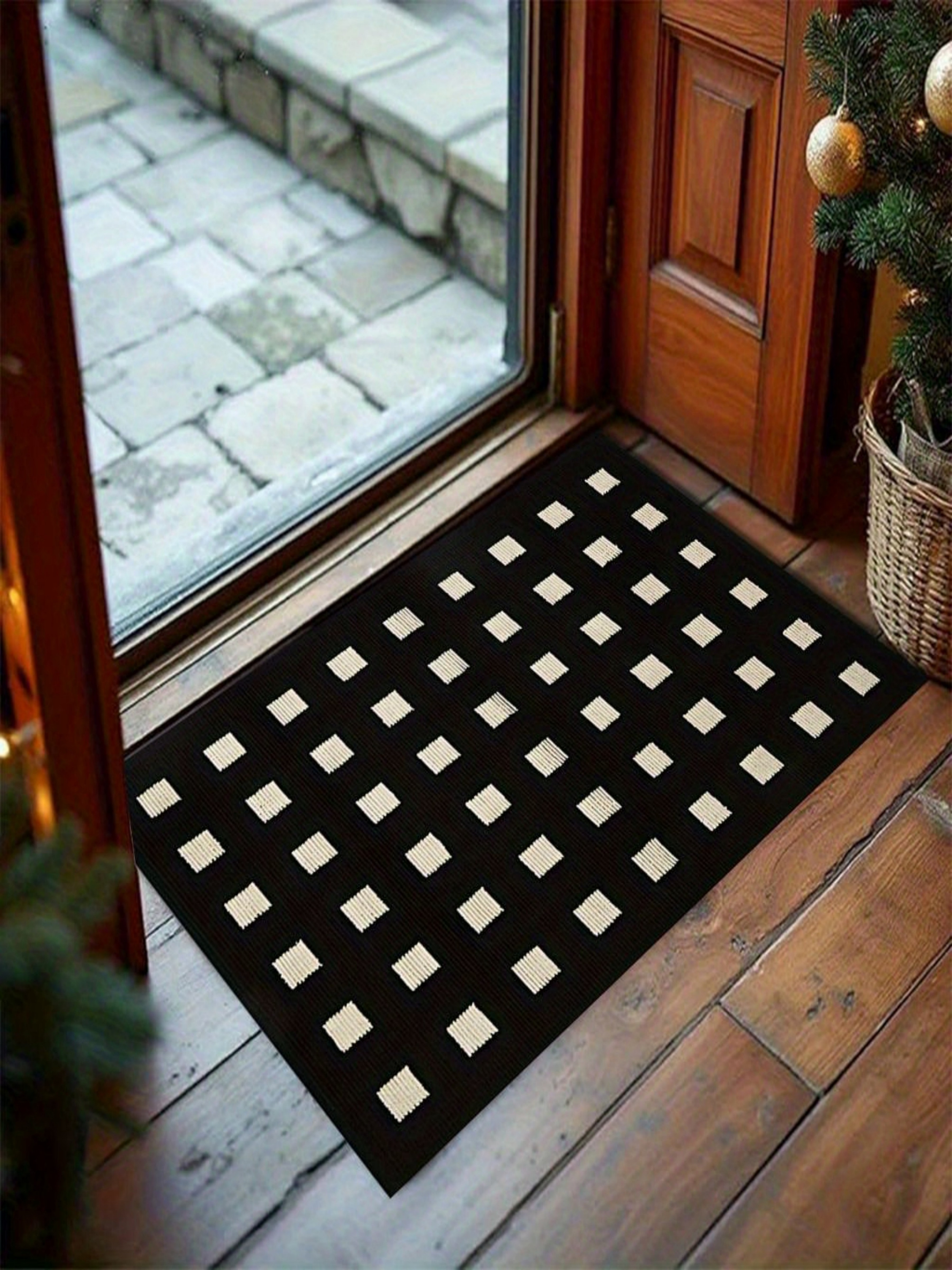 Geometric Black Microfiber Indoor Doormat