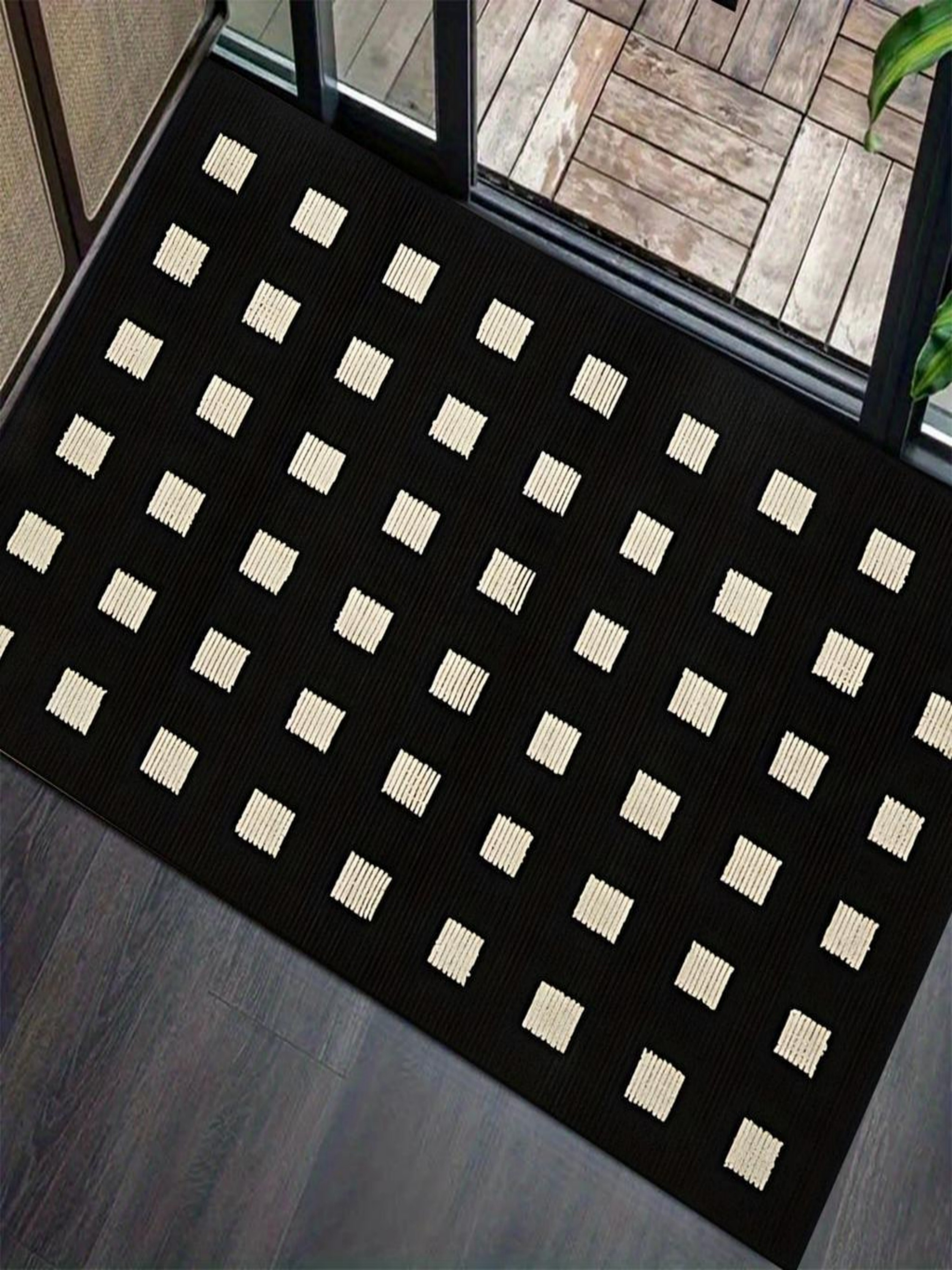 Geometric Black Microfiber Indoor Doormat