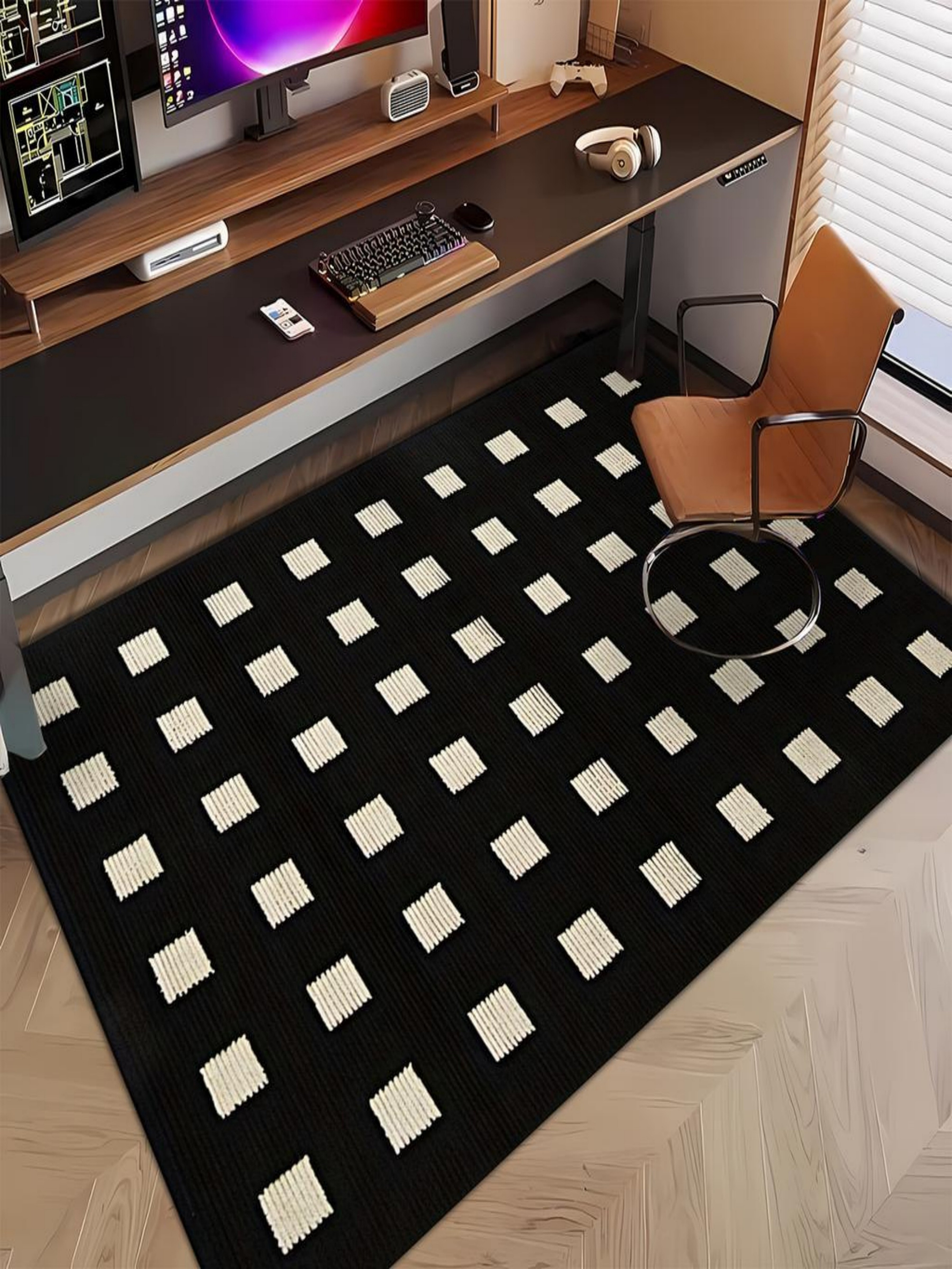 Geometric Black Microfiber Indoor Doormat