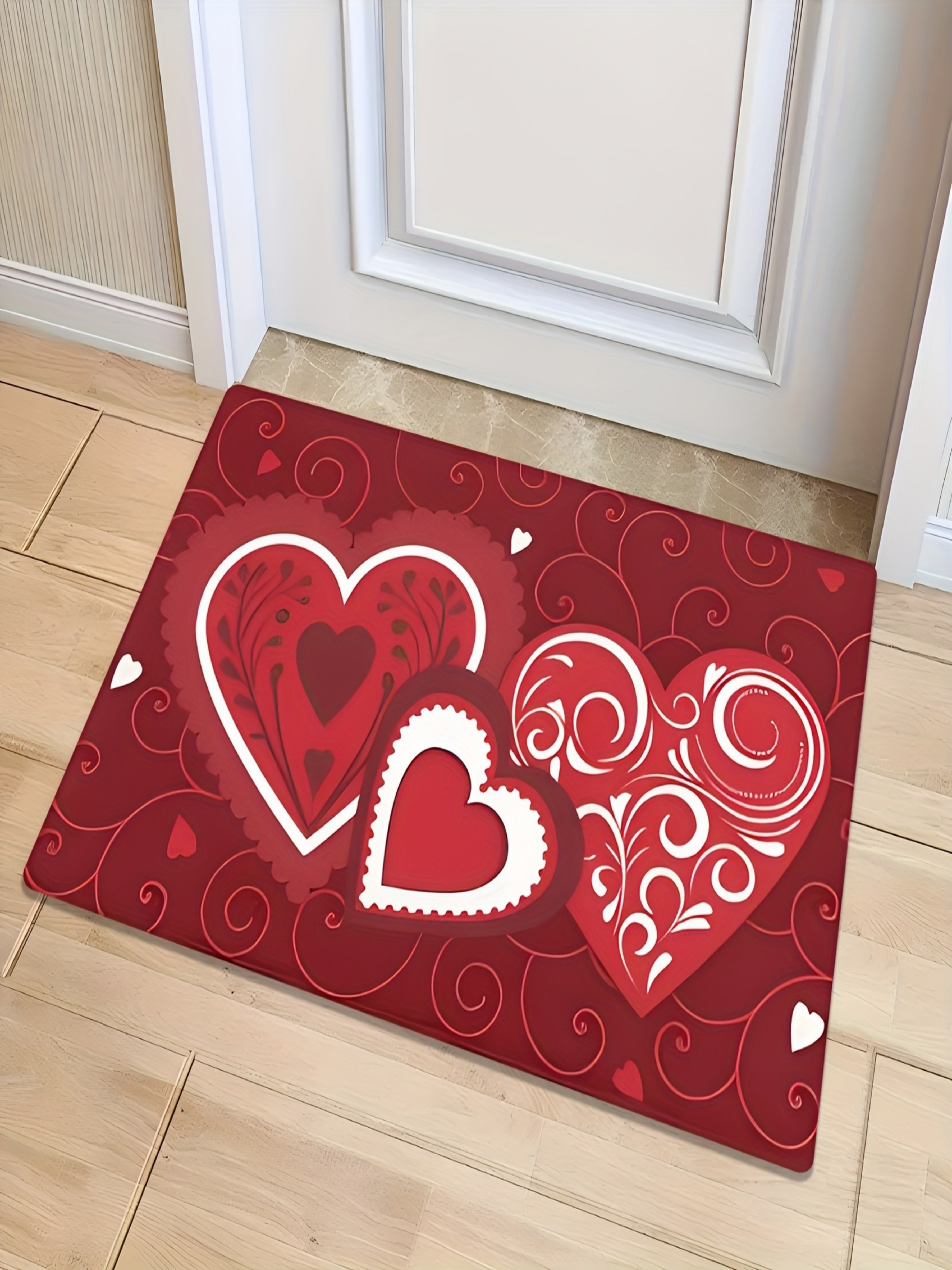 Romantic Red Heart Pattern Microfiber Indoor Door Mat