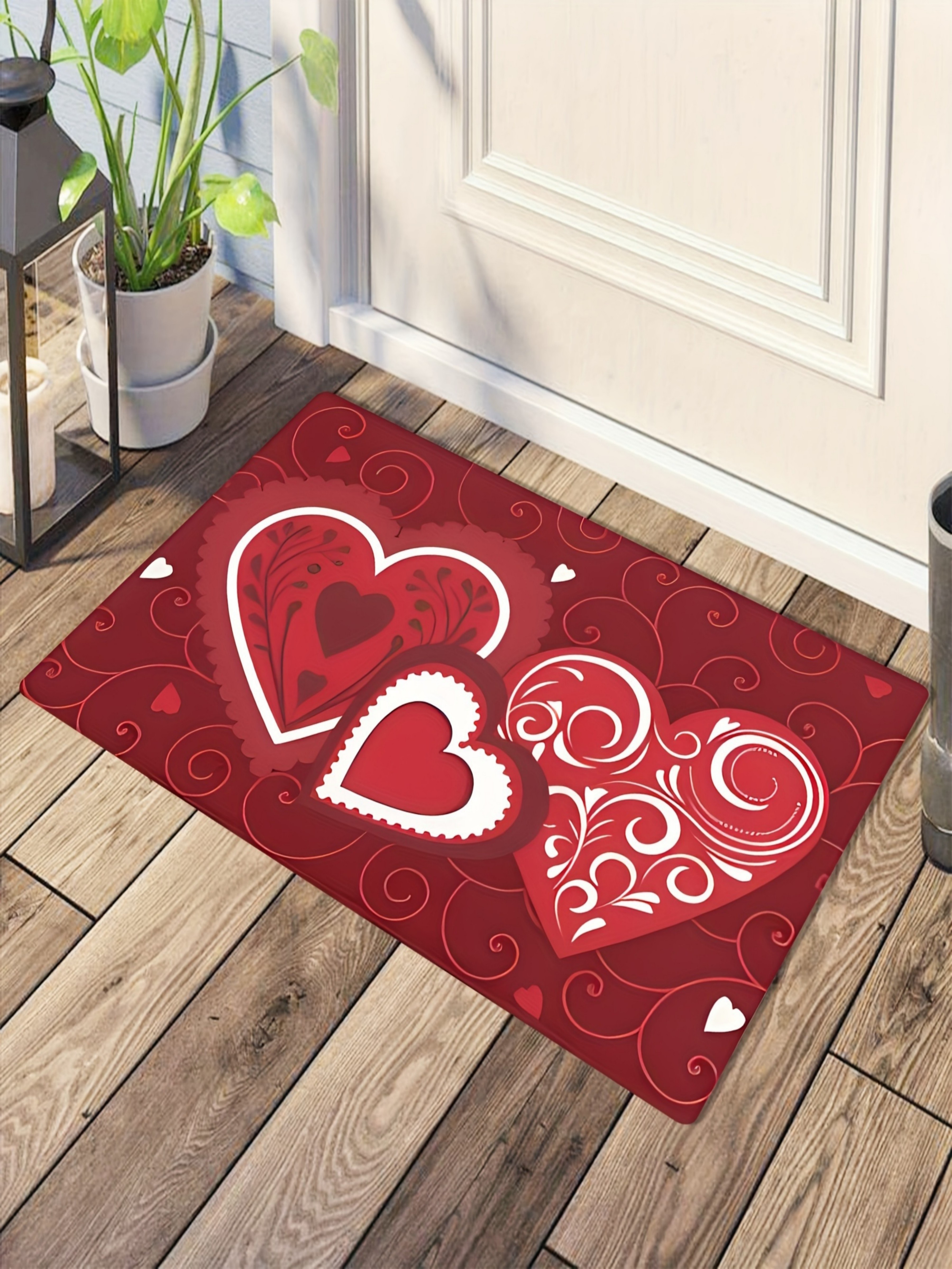 Romantic Red Heart Pattern Microfiber Indoor Door Mat