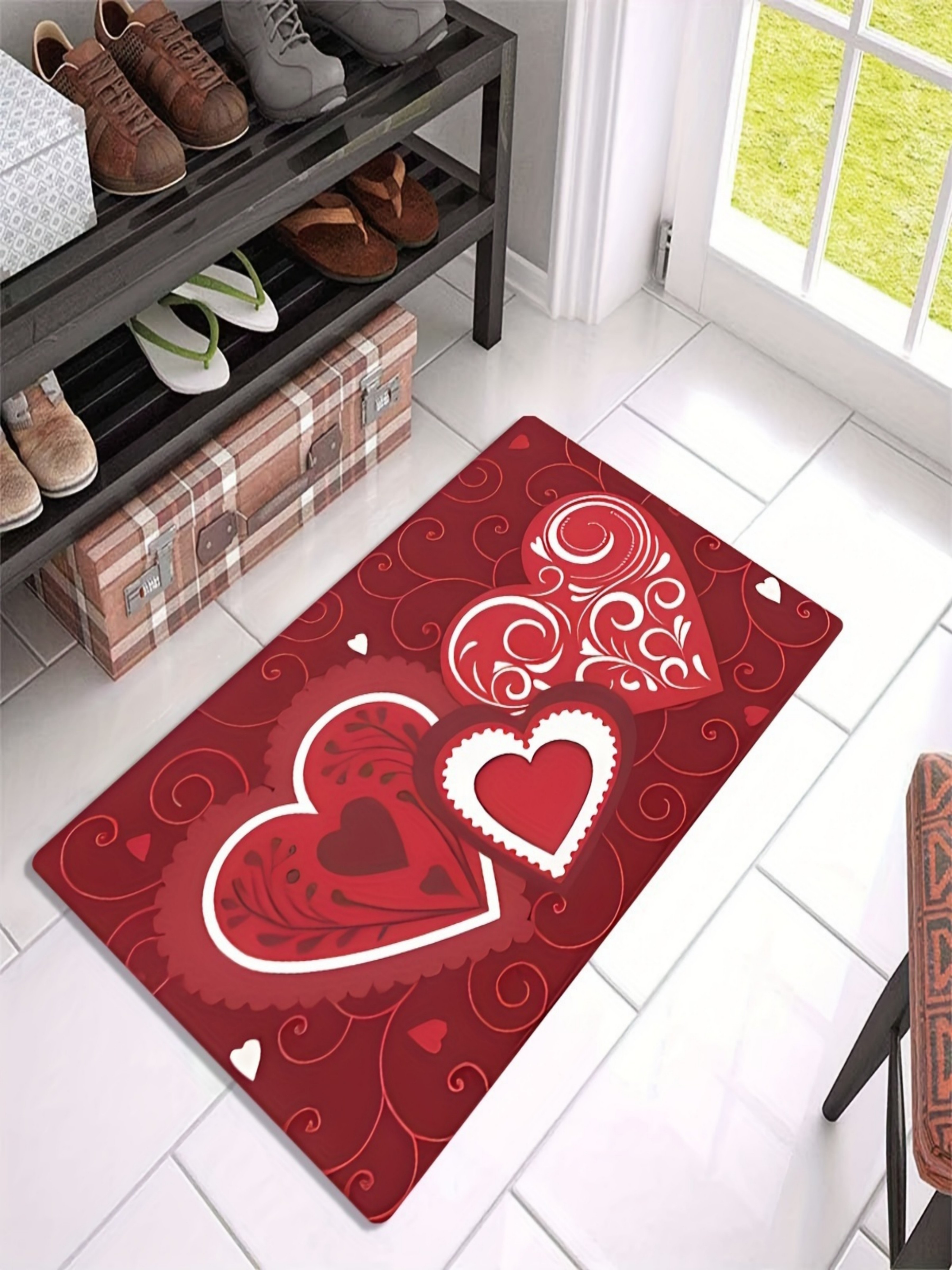 Romantic Red Heart Pattern Microfiber Indoor Door Mat