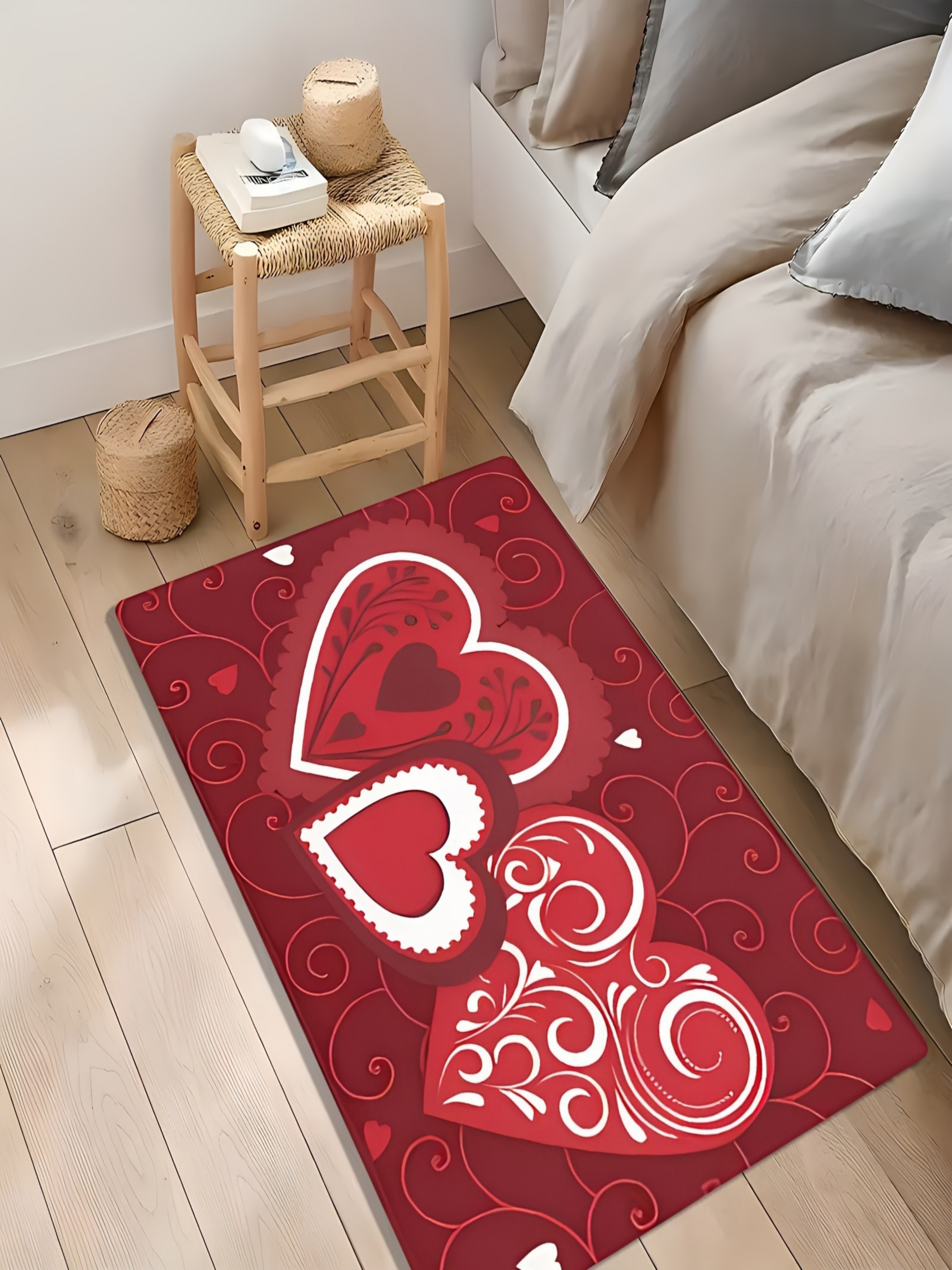Romantic Red Heart Pattern Microfiber Indoor Door Mat