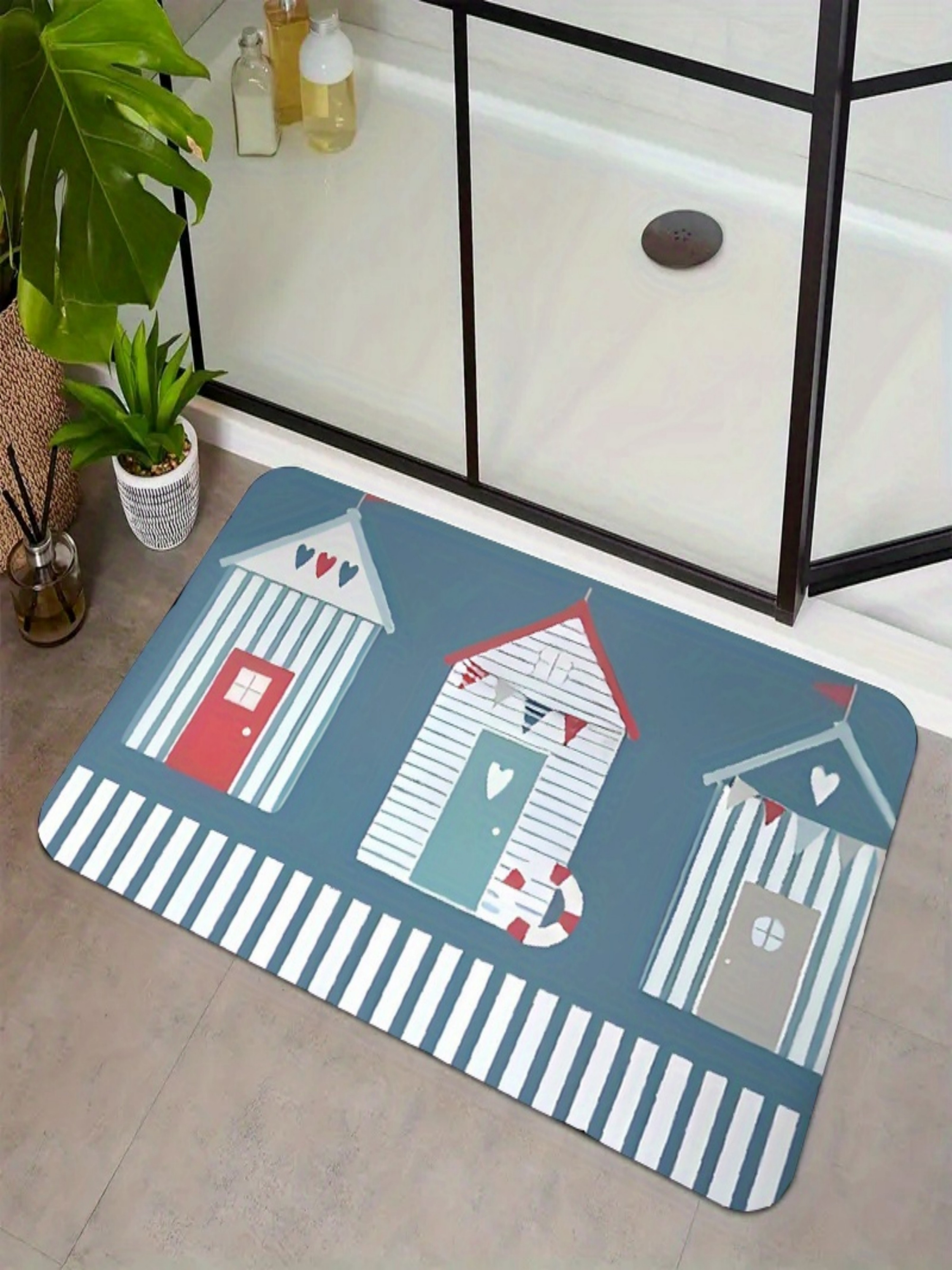 Coastal Beach Hut Design Microfiber Bath Mat