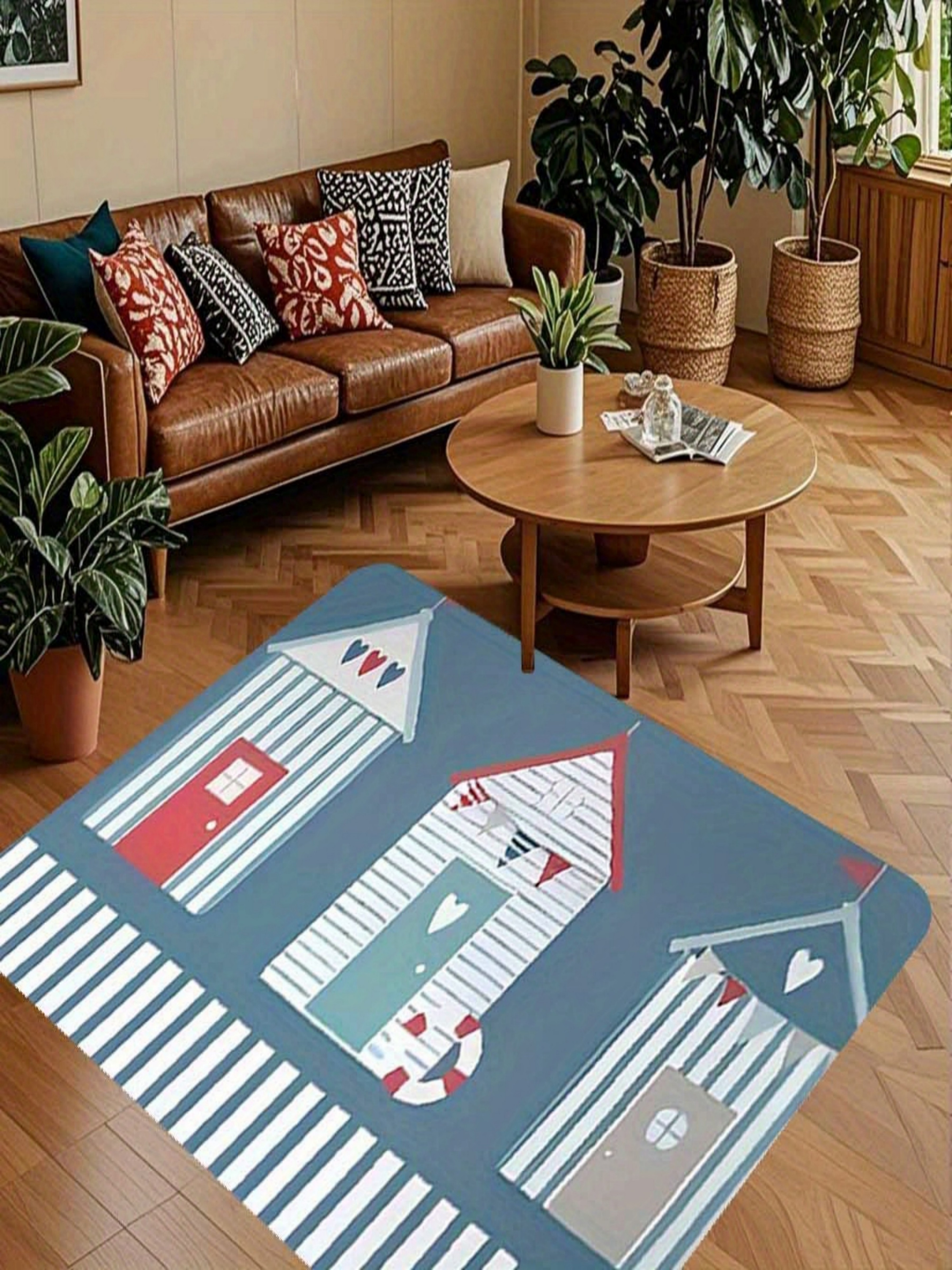 Coastal Beach Hut Design Microfiber Bath Mat