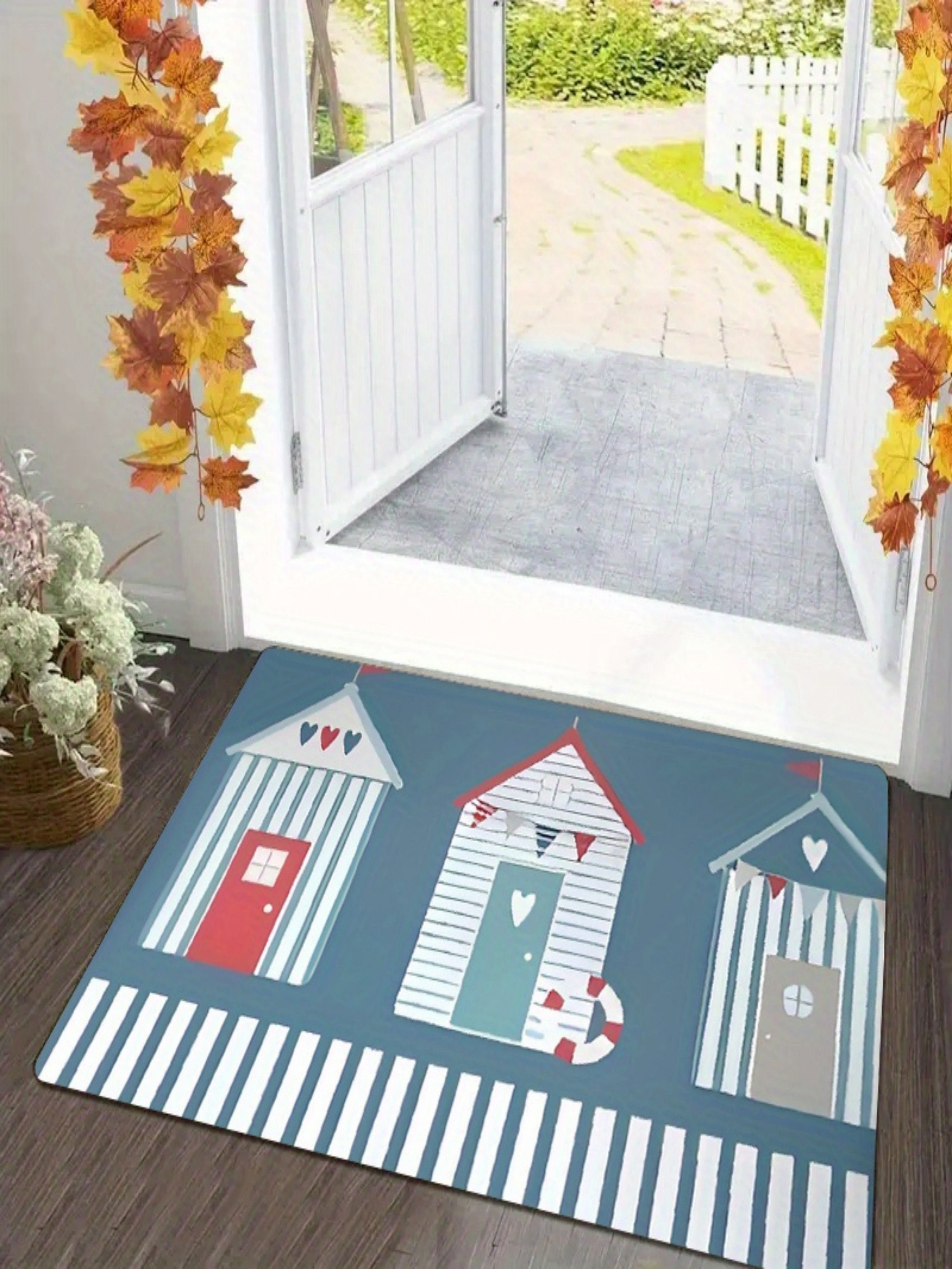 Coastal Beach Hut Design Microfiber Bath Mat