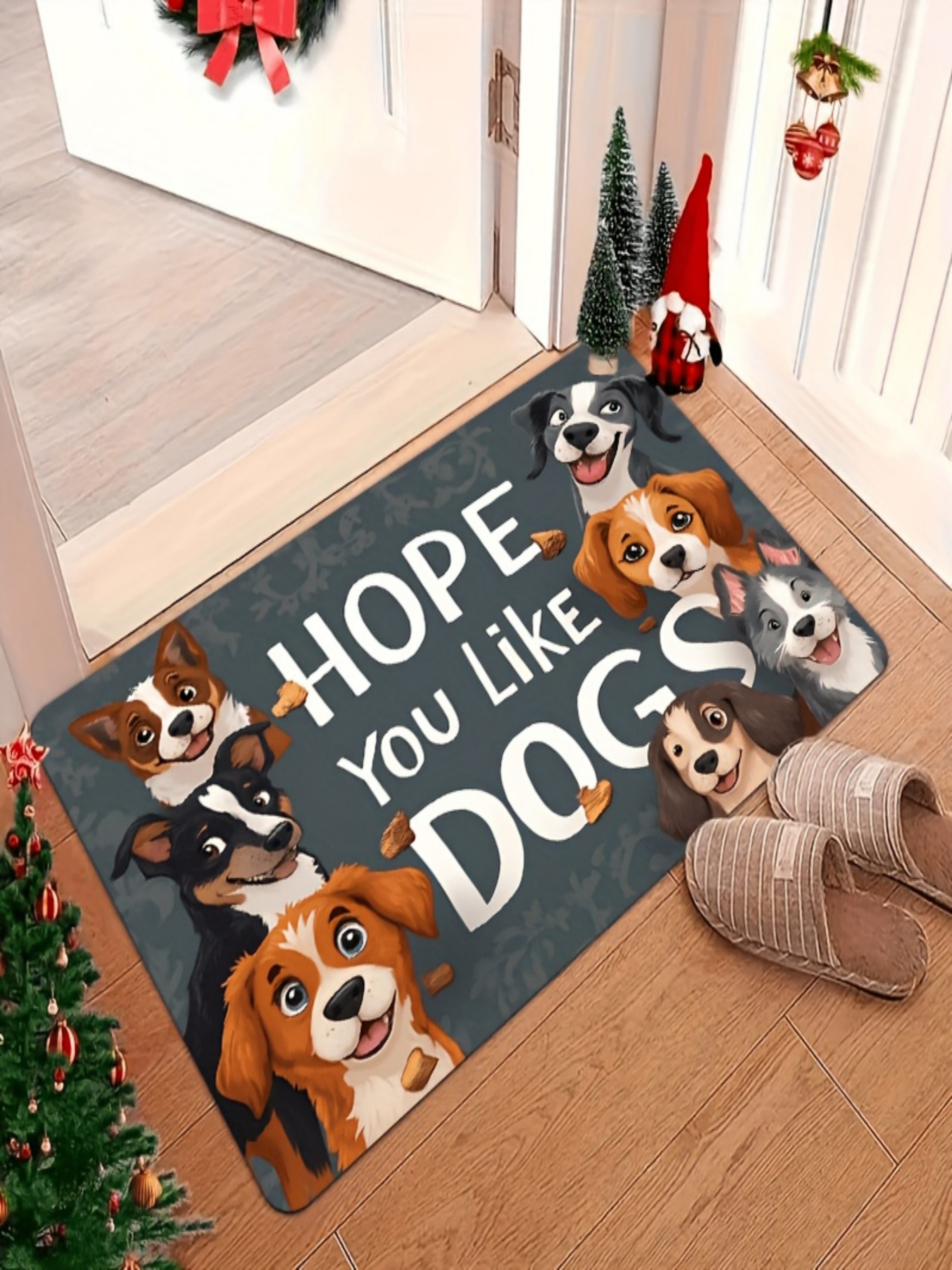 Hope You Like Dogs Indoor Microfiber Flatweave Doormat - Grey, Non-Slip