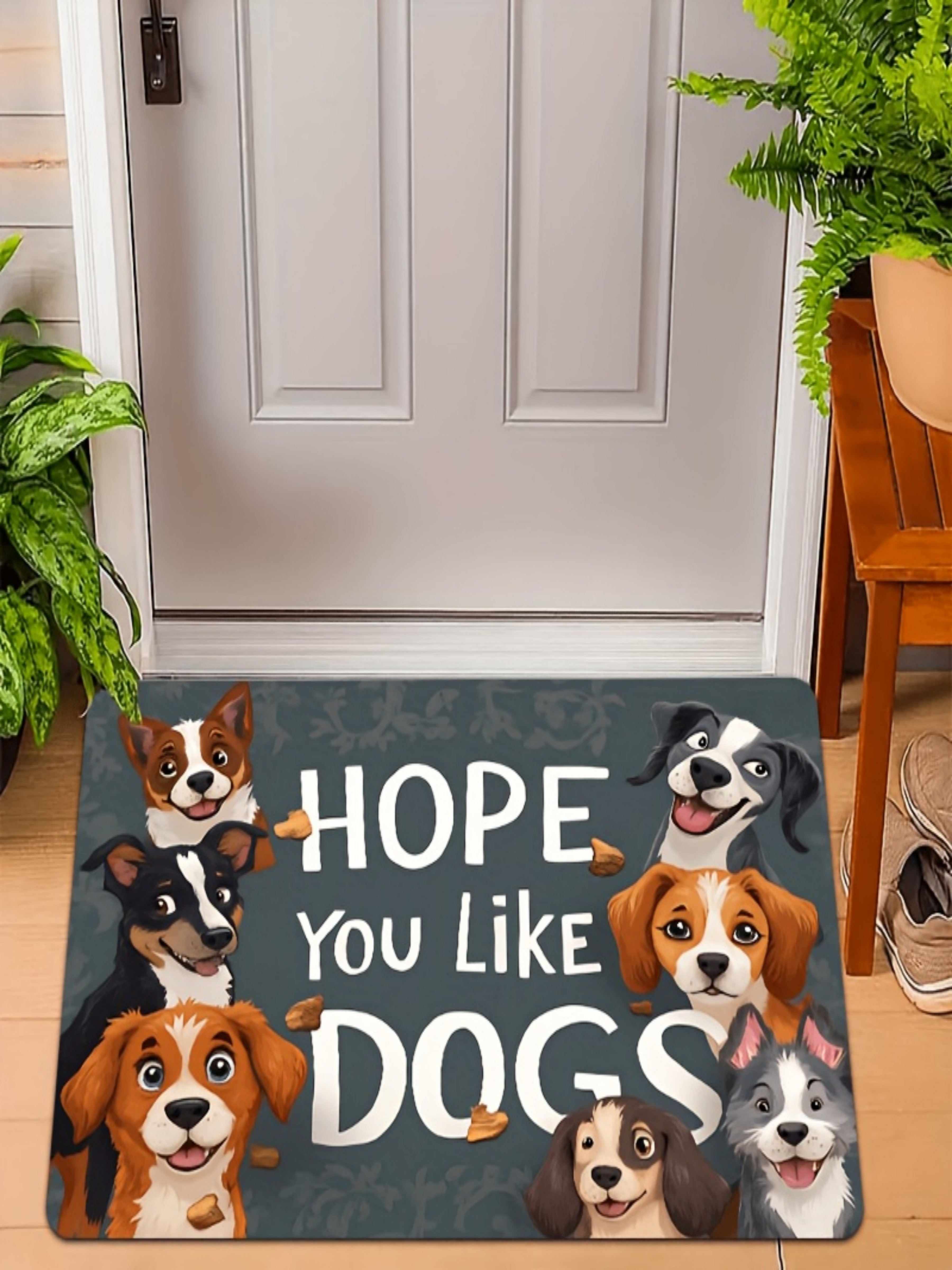Hope You Like Dogs Indoor Microfiber Flatweave Doormat - Grey, Non-Slip