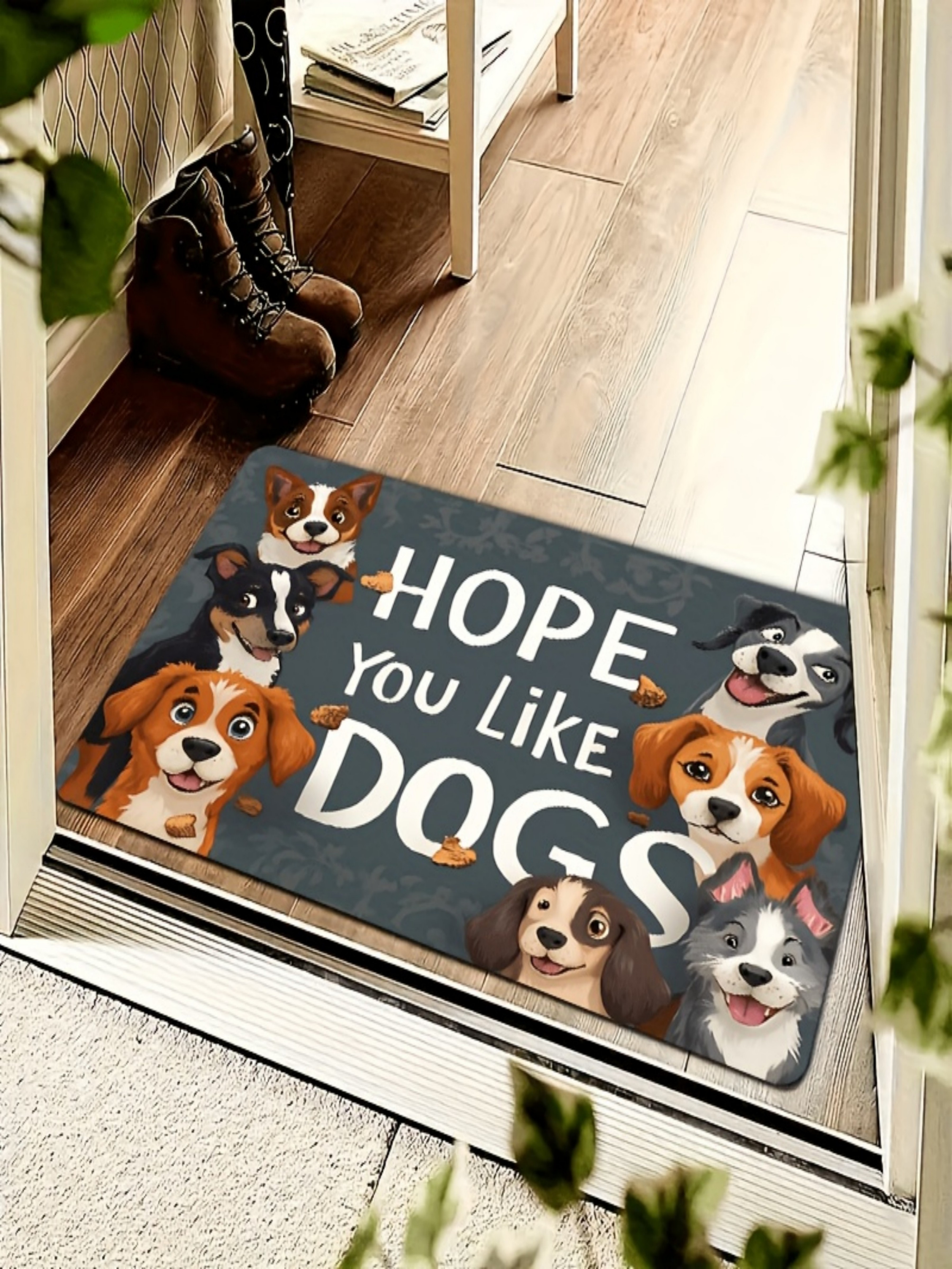 Hope You Like Dogs Indoor Microfiber Flatweave Doormat - Grey, Non-Slip