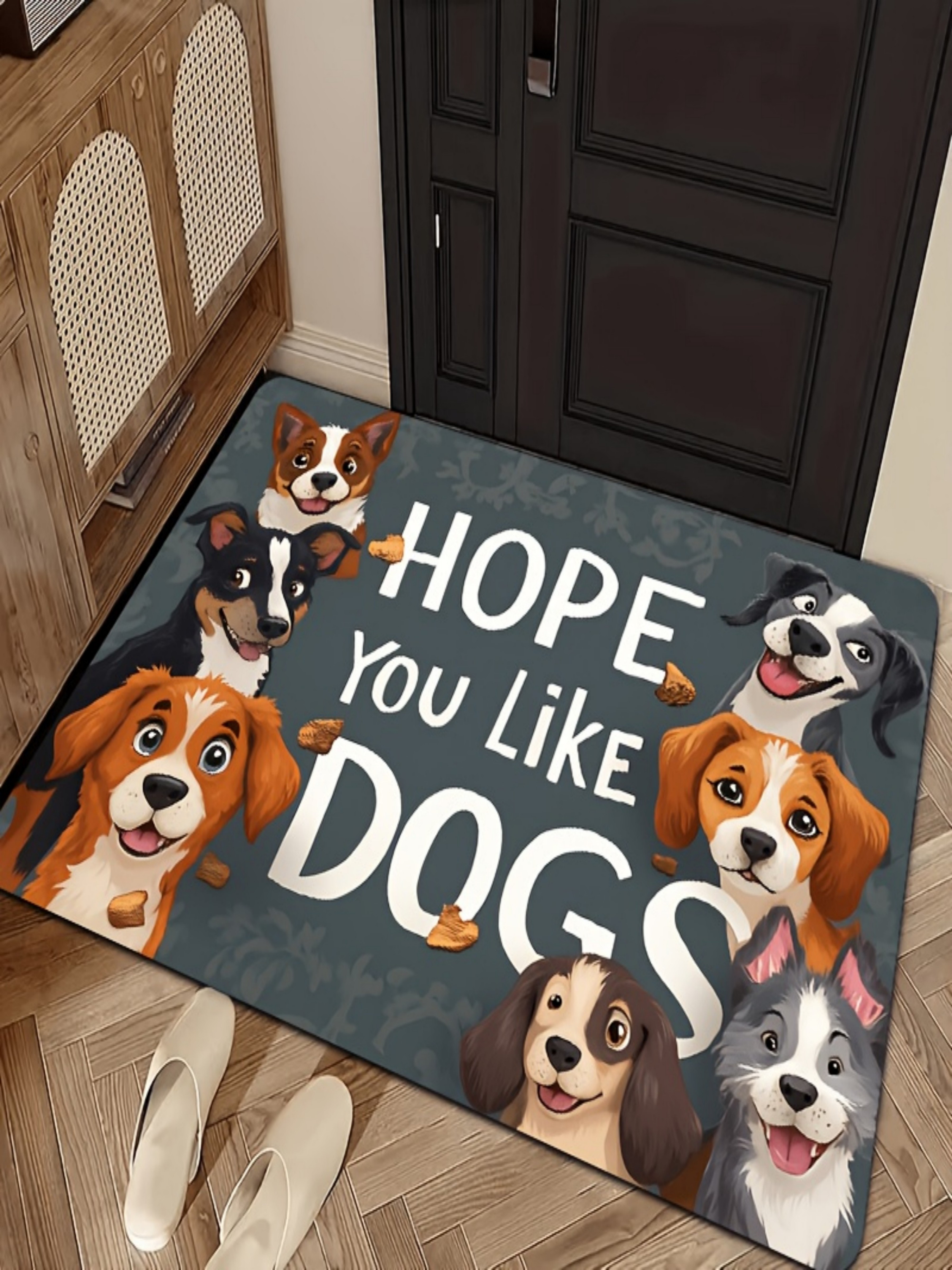 Hope You Like Dogs Indoor Microfiber Flatweave Doormat - Grey, Non-Slip