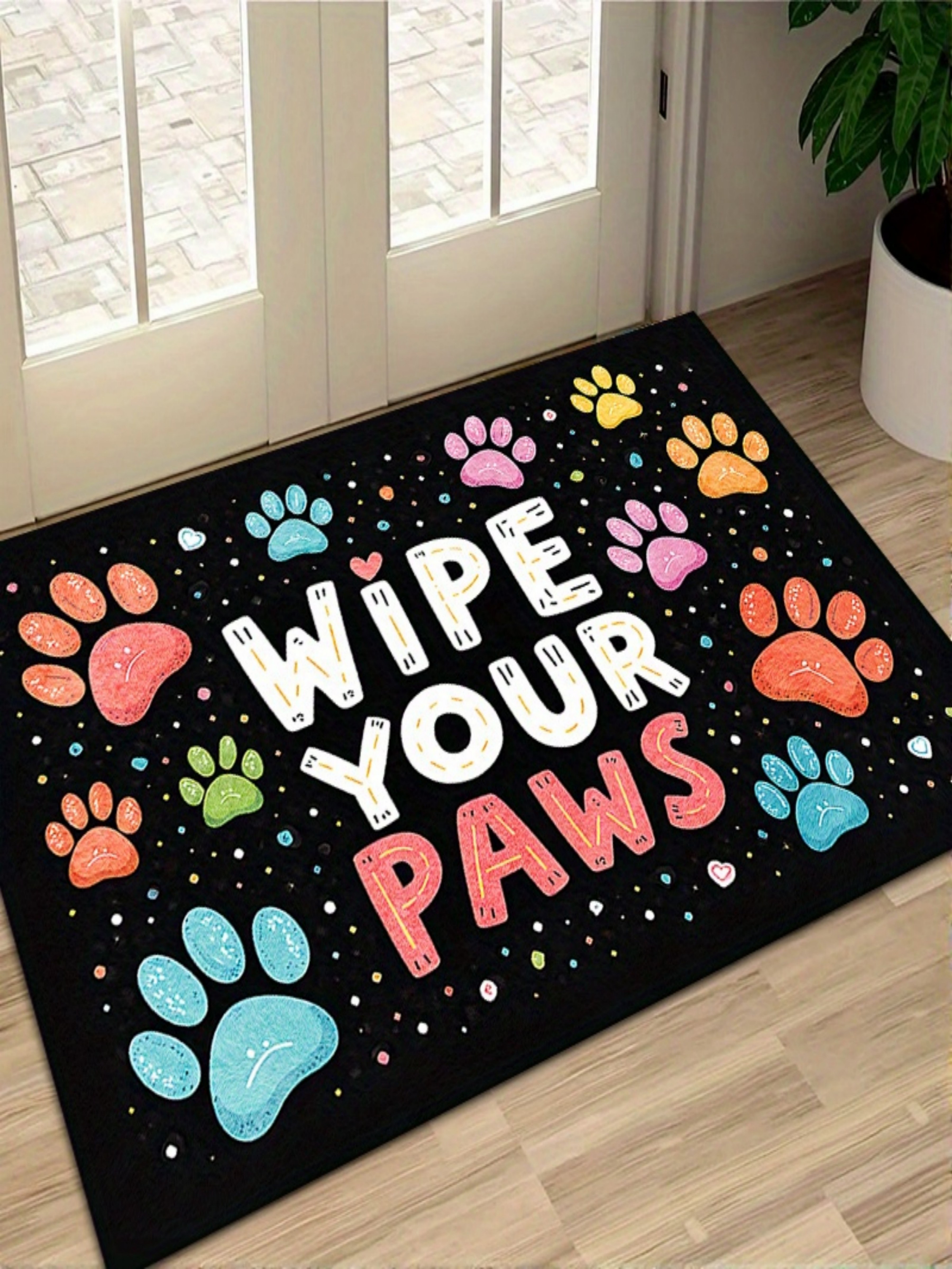 Black Microfiber Wipe Your Paws Printed Doormat