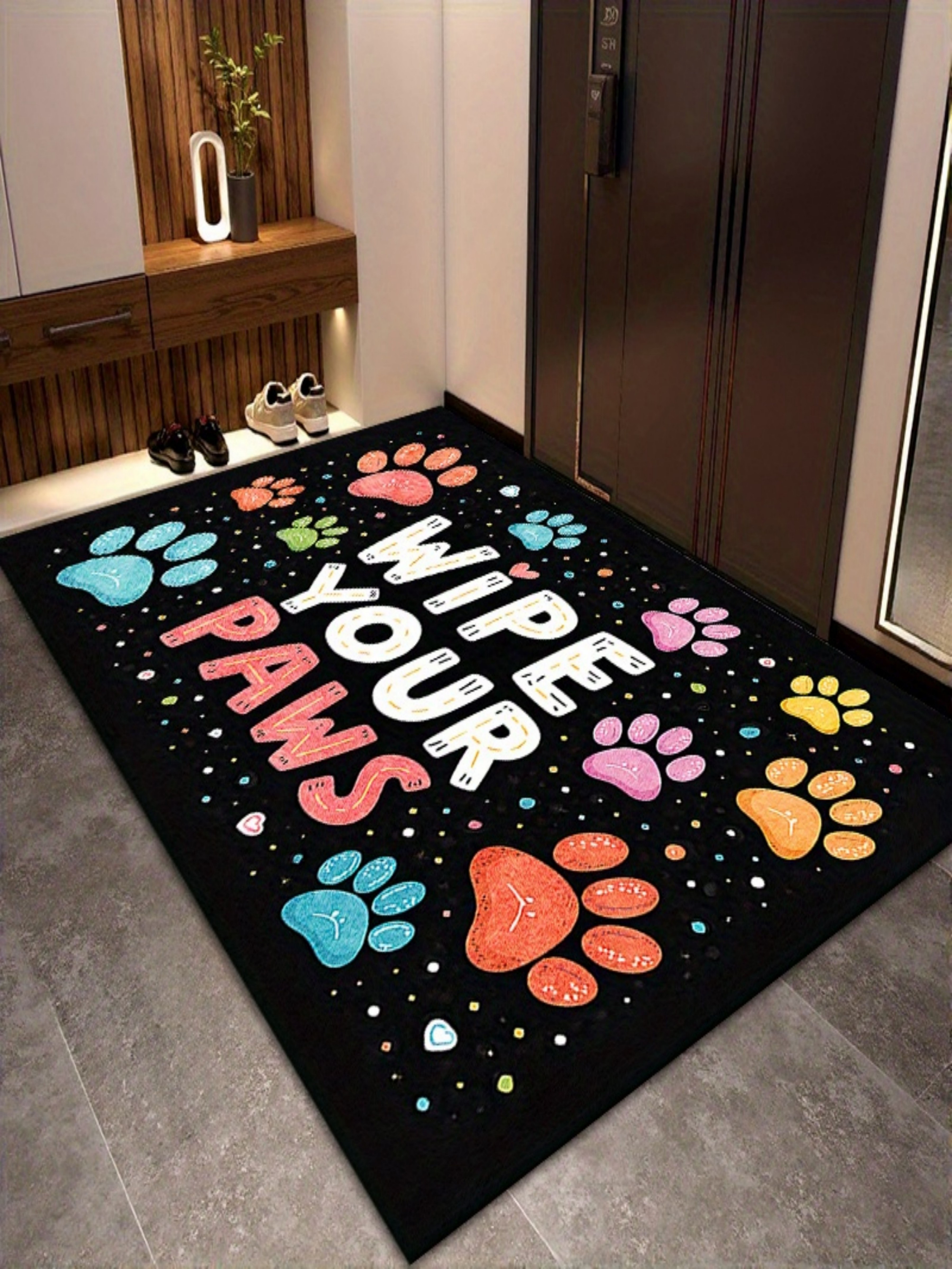 Black Microfiber Wipe Your Paws Printed Doormat