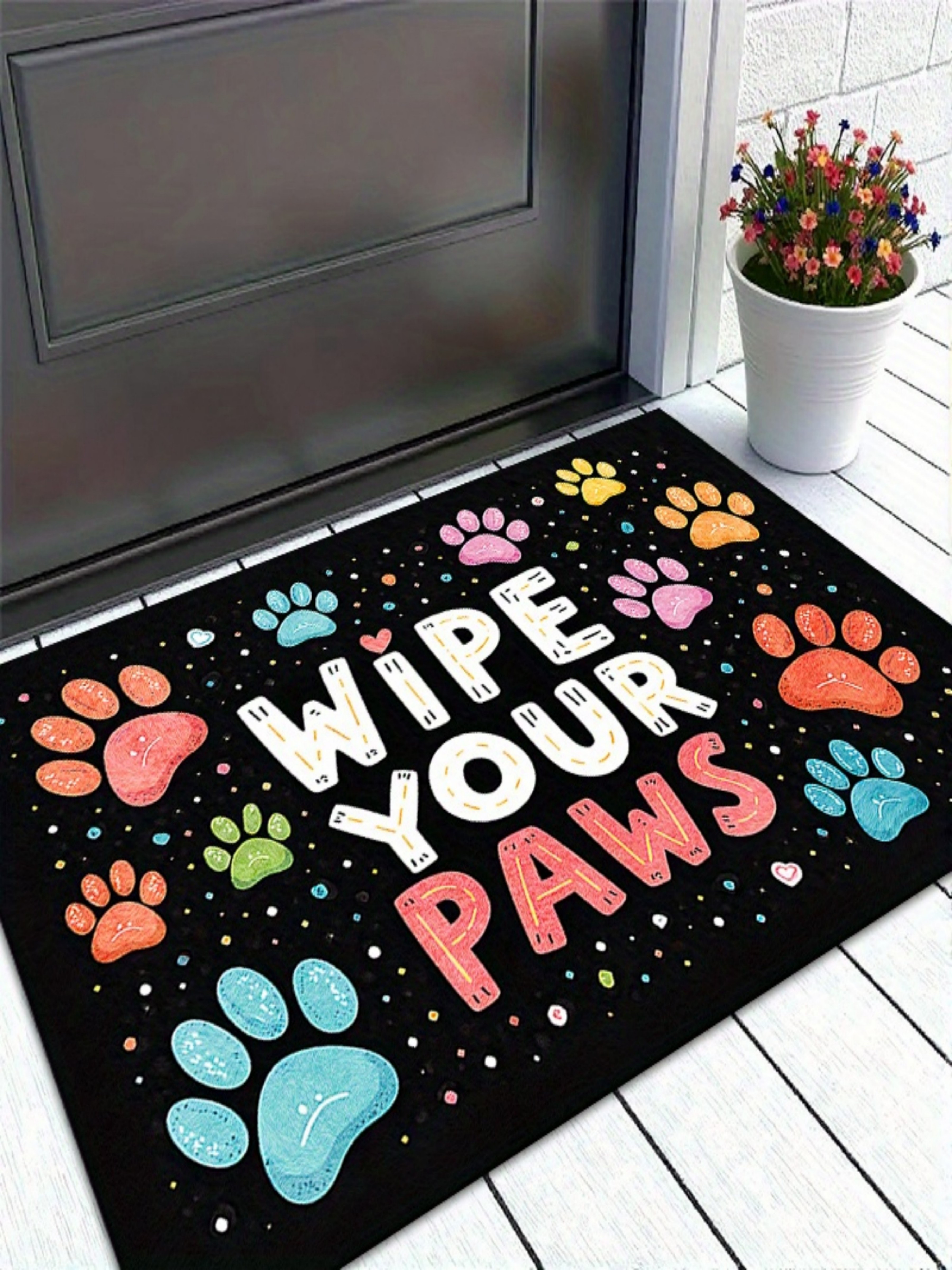 Black Microfiber Wipe Your Paws Printed Doormat