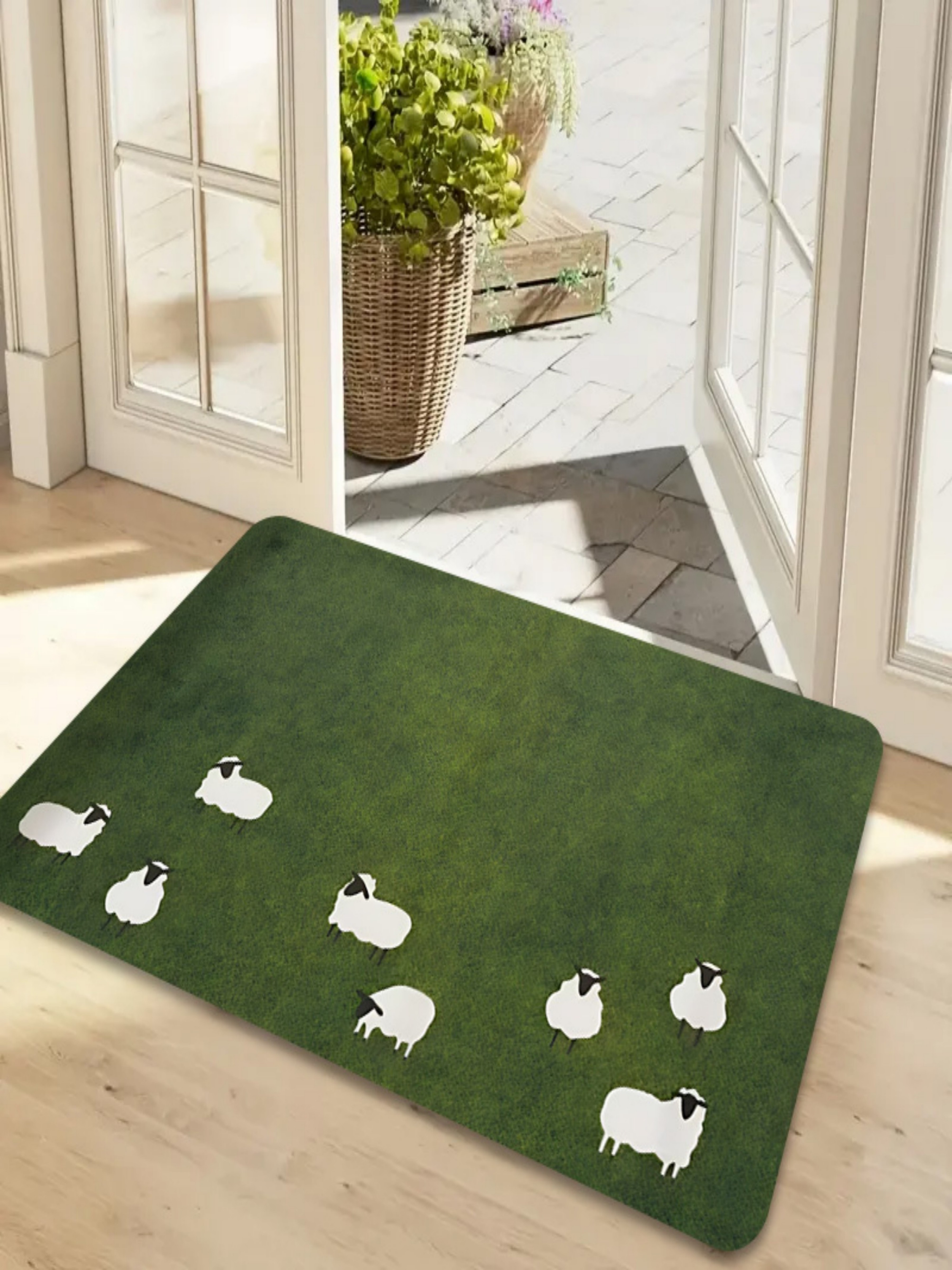 Green Microfiber Sheep Print Indoor Doormat