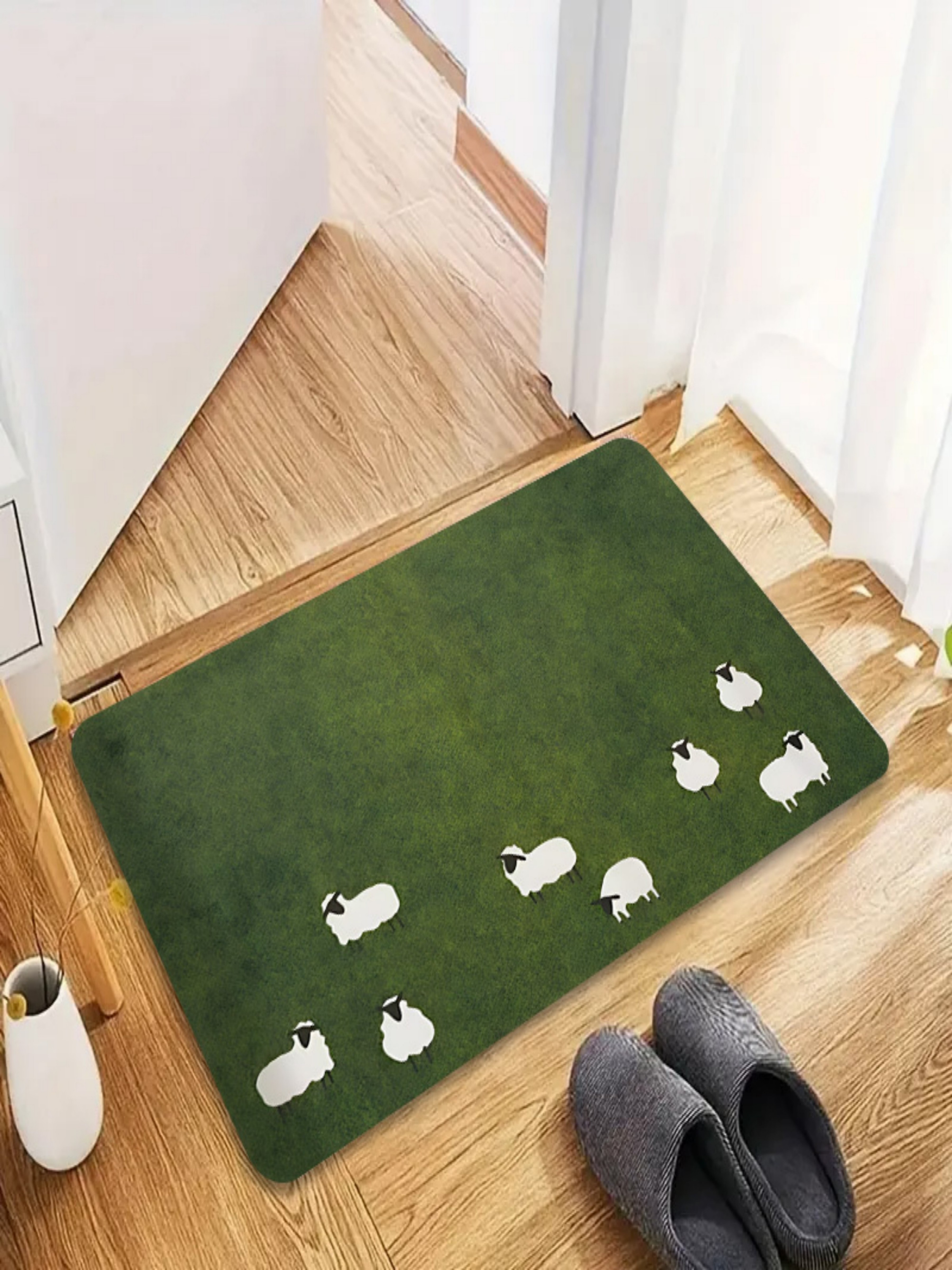 Green Microfiber Sheep Print Indoor Doormat
